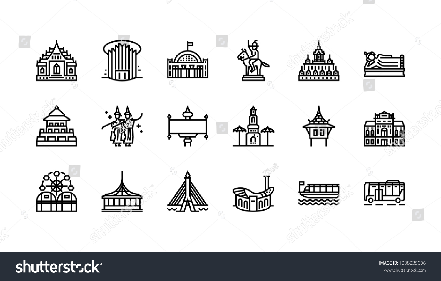 Bangkok Symbols Landmarks Icon Set 2 Stock Vector (Royalty Free ...