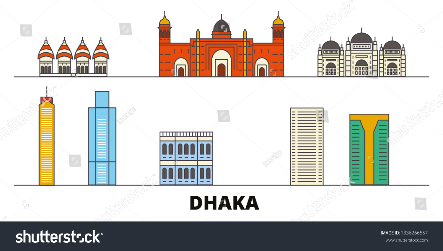 Bangladesh Dhaka Flat Landmarks Vector Illustration Stock Vector ...