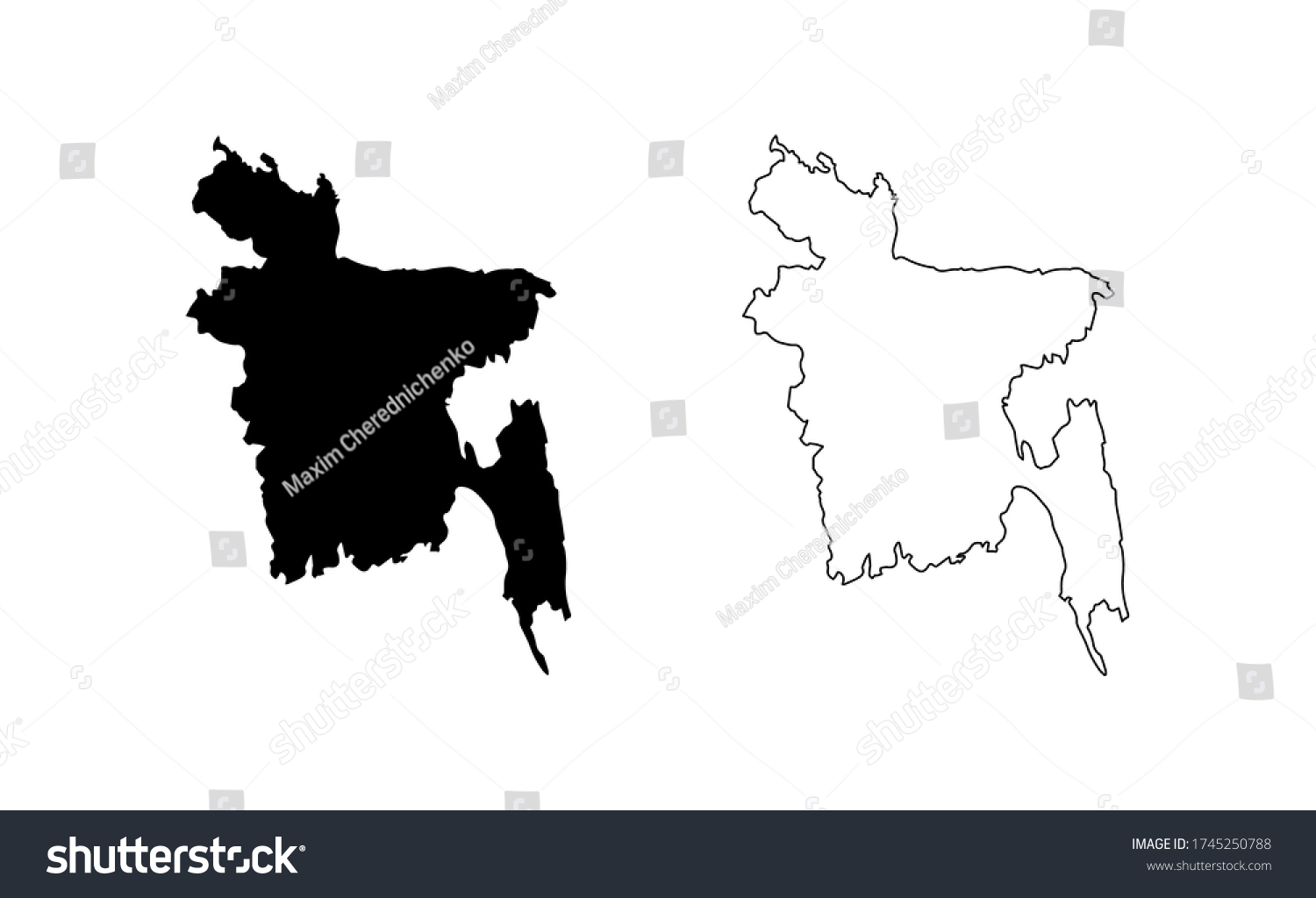 Bangladesh Map Silhouette Line Country Asia Stock Vector (Royalty Free ...