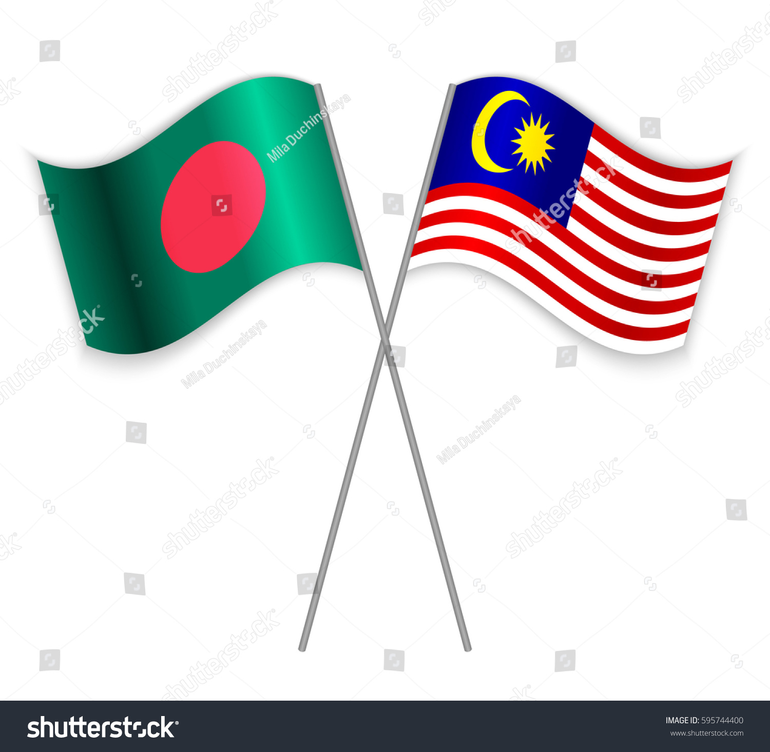 Bangladeshi Malaysian Crossed Flags Bangladesh Combined Stock Vector Royalty Free 595744400