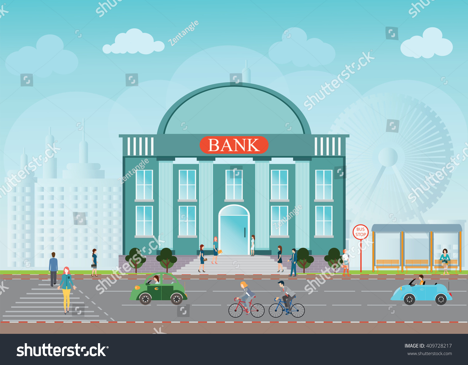 Bank Building Exterior City Space Skylines Stock Vector 