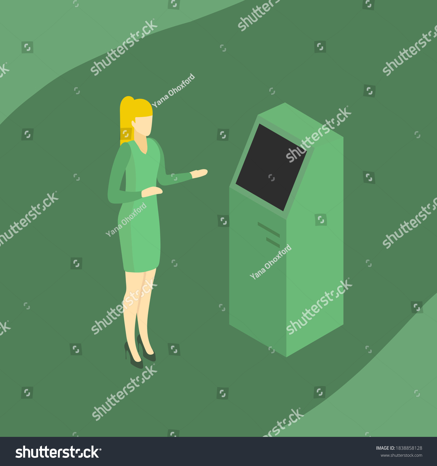 Bank Employee Stands Terminal Isometric Woman Stock Vector Royalty Free 1838858128 5107