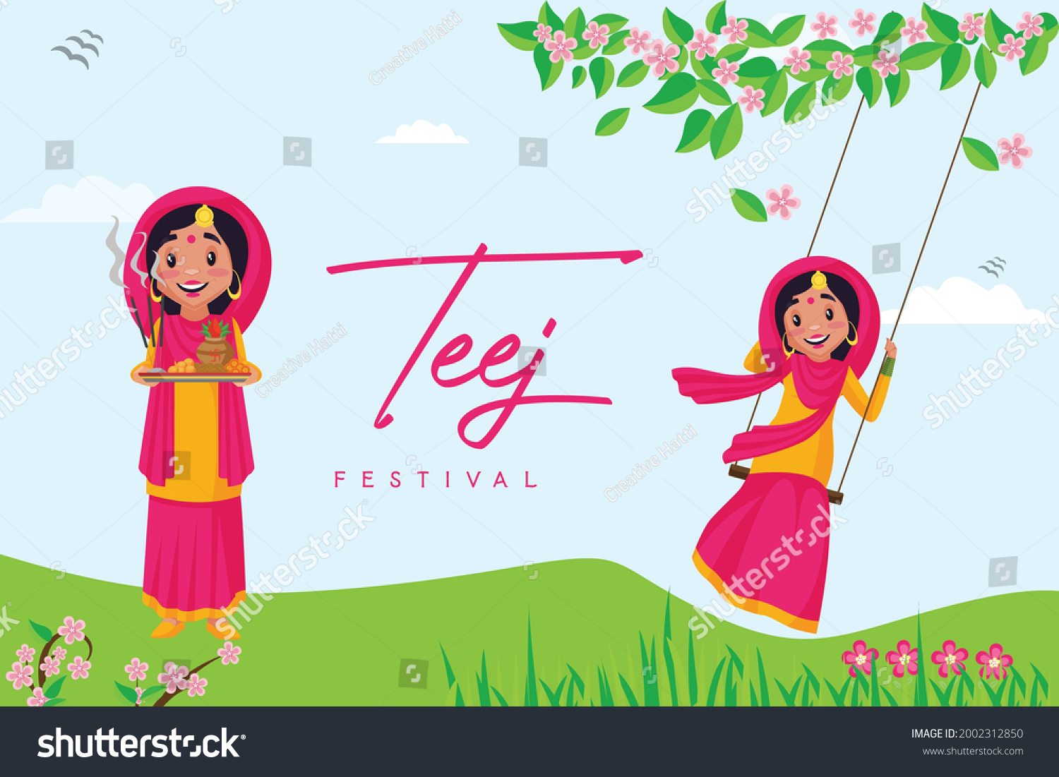 Banner Design Happy Haryali Teej Festival Stock Vector (Royalty Free ...