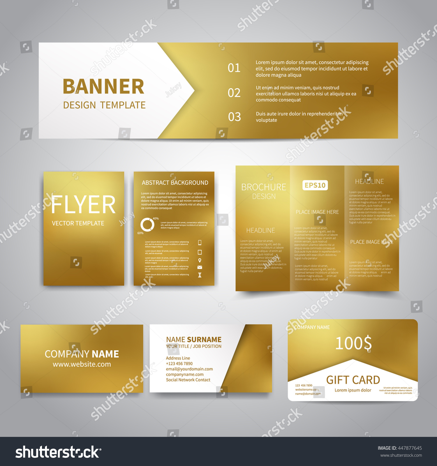 Banner flyers brochure business cards t card design templates set with gold