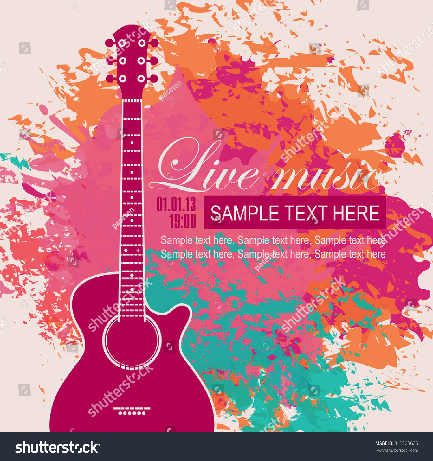 Banner Acoustic Guitar On Grungy Color Stock Vector (Royalty Free ...