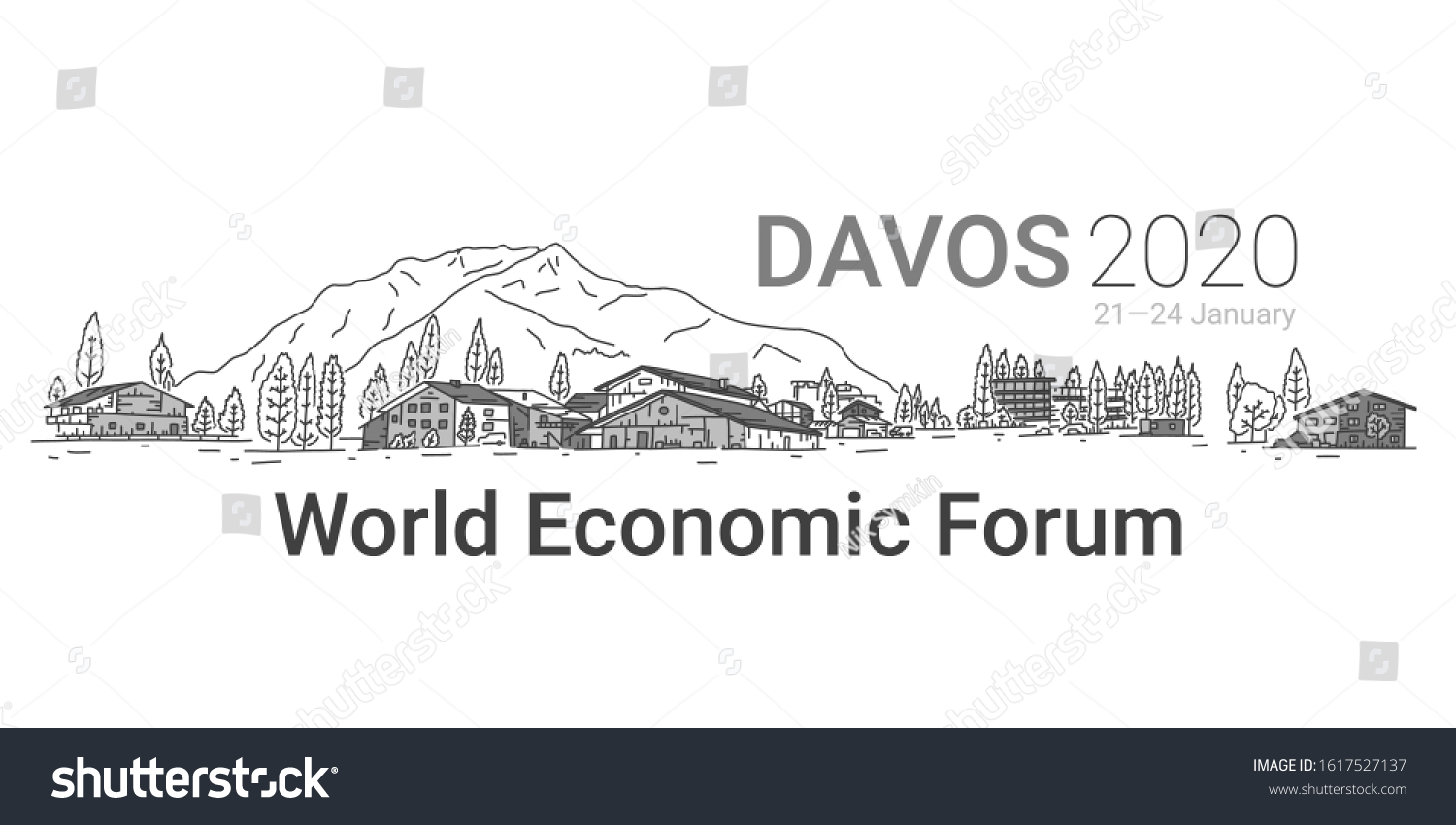 SVG of Banner written Davos 2020, world economic forum. Picturesque alpine city. Interesting ways to organize leisure and sports activities. Beautiful landscape, city and snowy mountain, slide. svg