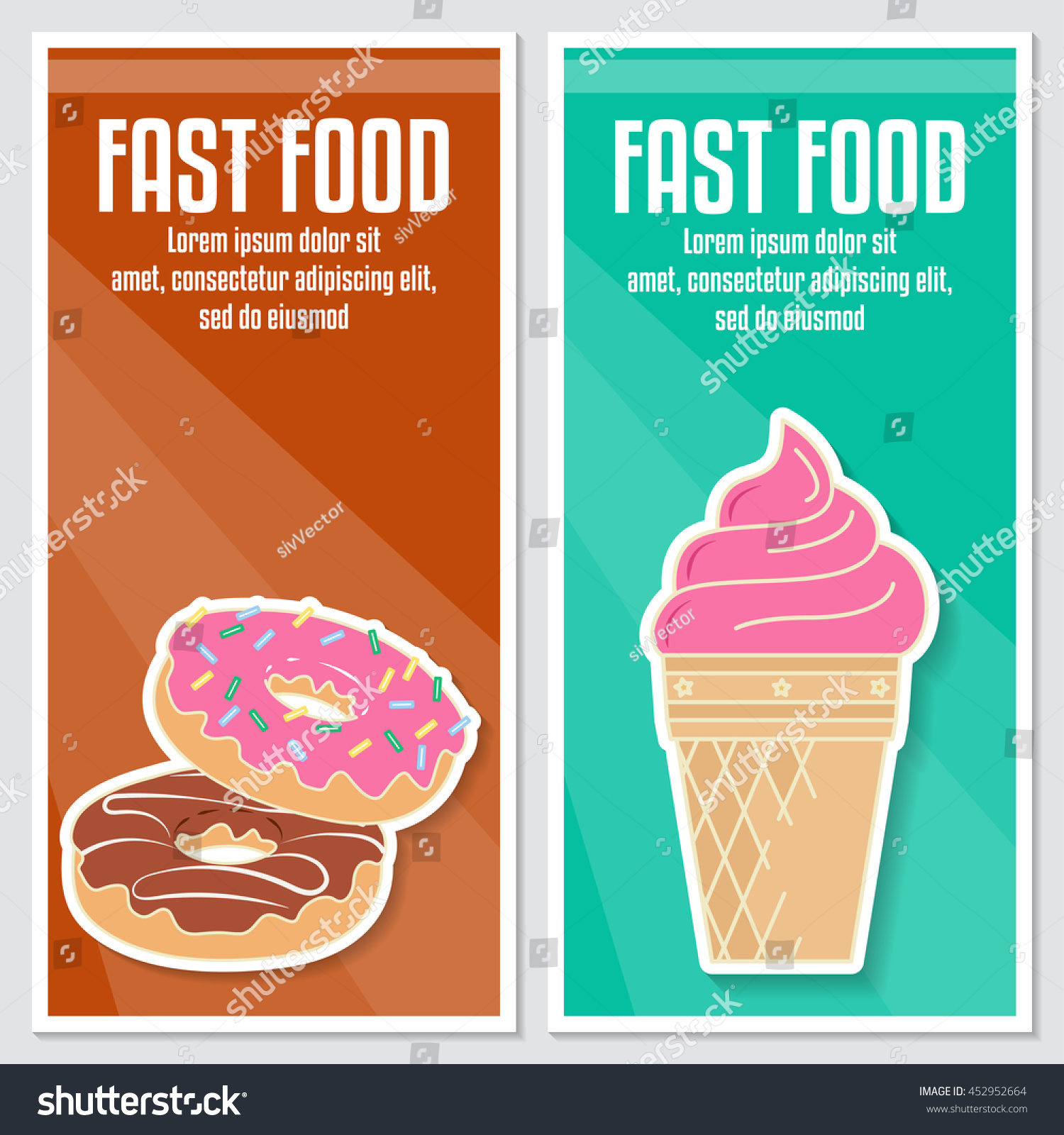 stock vector banners of fast food design ice cream and donut in flat style elements on the theme of the 452952664