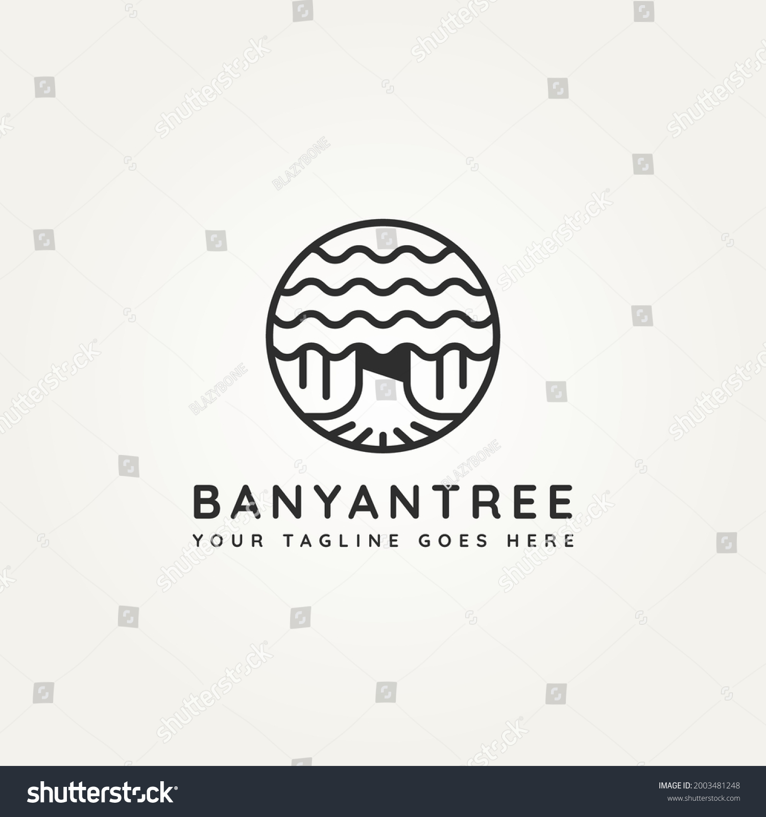 SVG of banyan tree plant minimalist line art icon logo badge template vector illustration design. simple minimalist environment, nature, ecology emblem logo concept inspiration svg