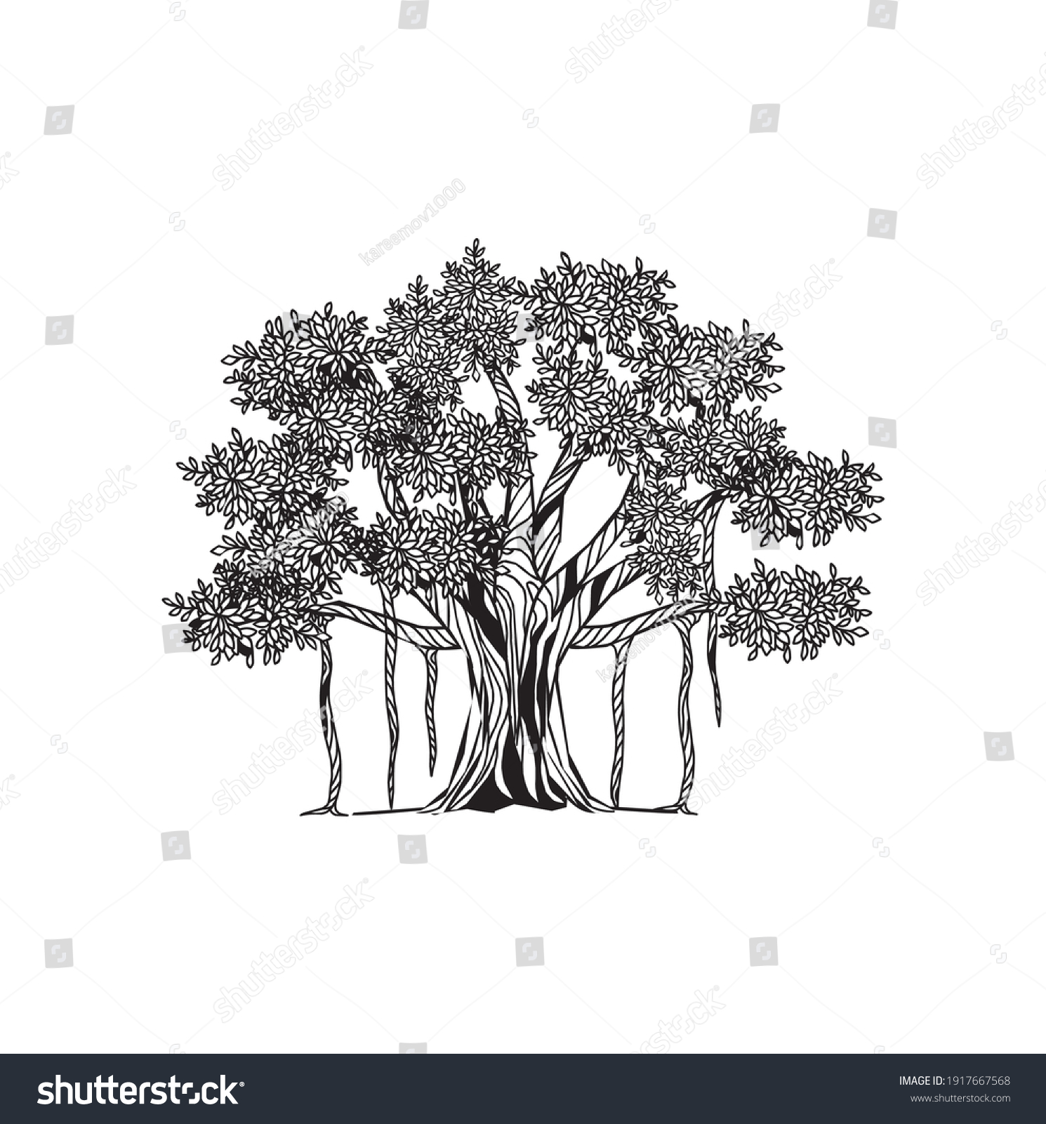SVG of Banyan tree vector art, Hand drawn ancient tree illustrations svg