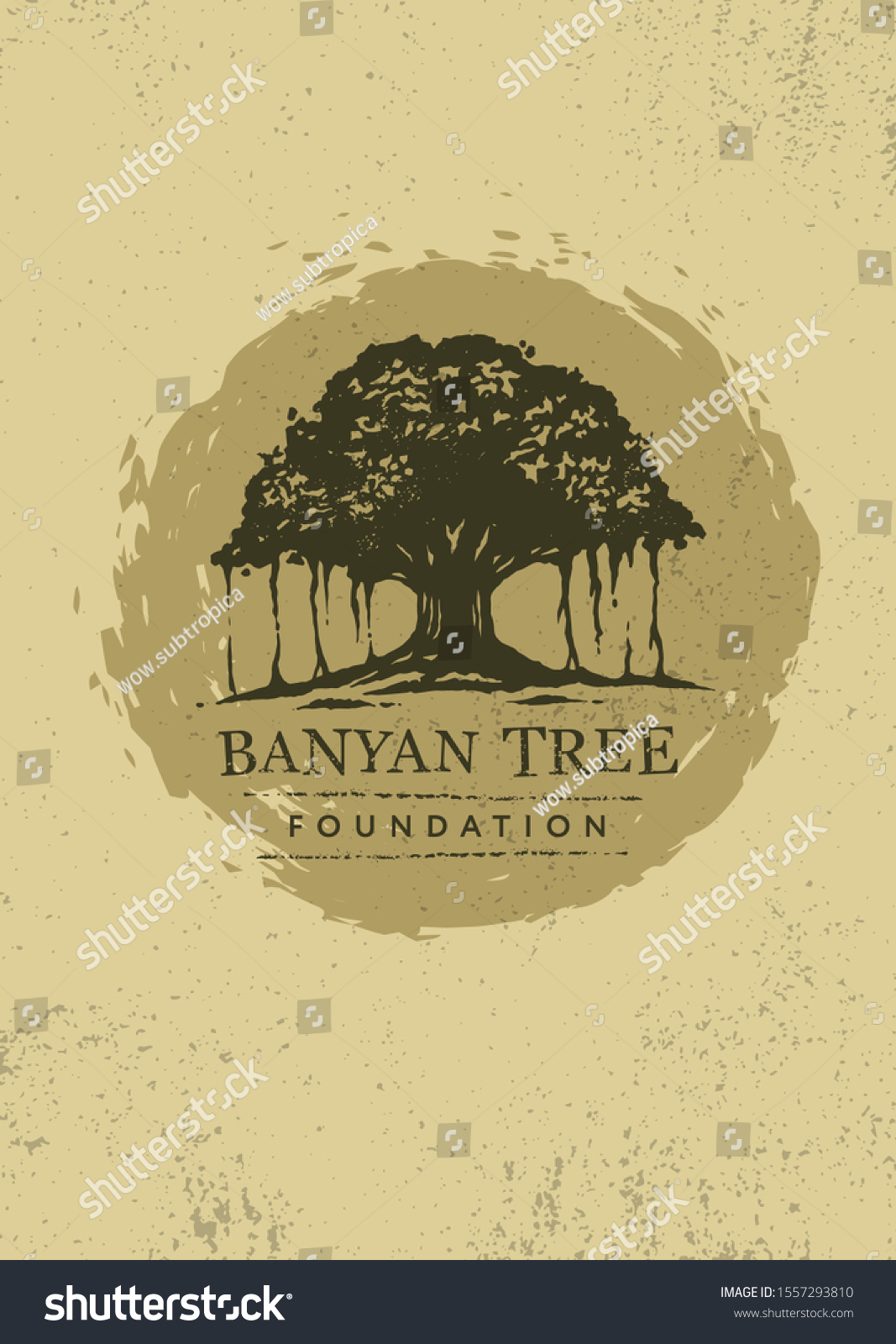 SVG of Banyan Tree Vector Sign. Creative Organic Natural Design Element On Rough Background.  svg