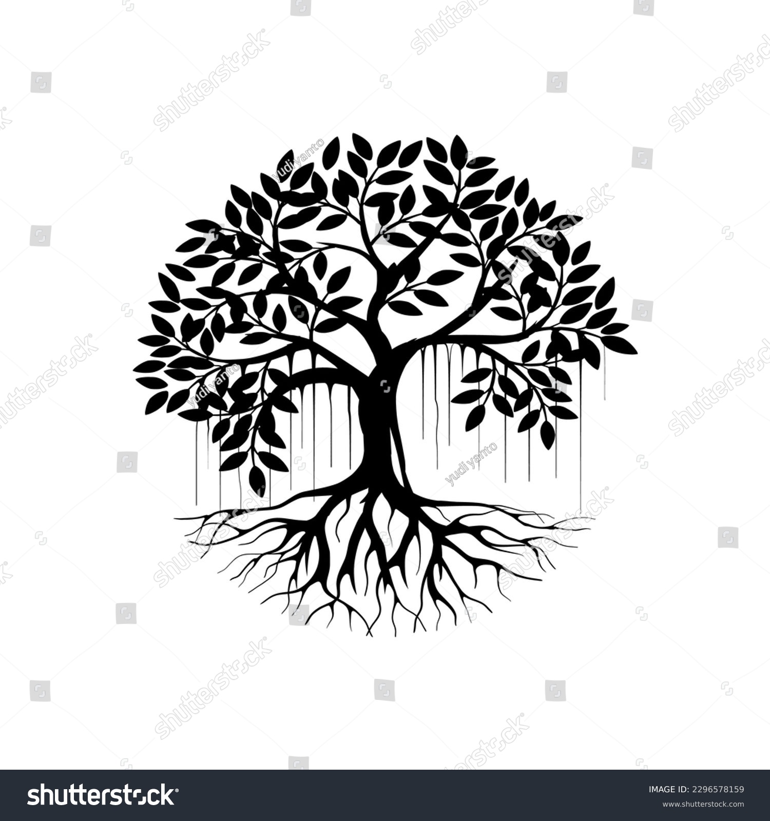 SVG of Banyan tree vector silhouette, black and white colors svg