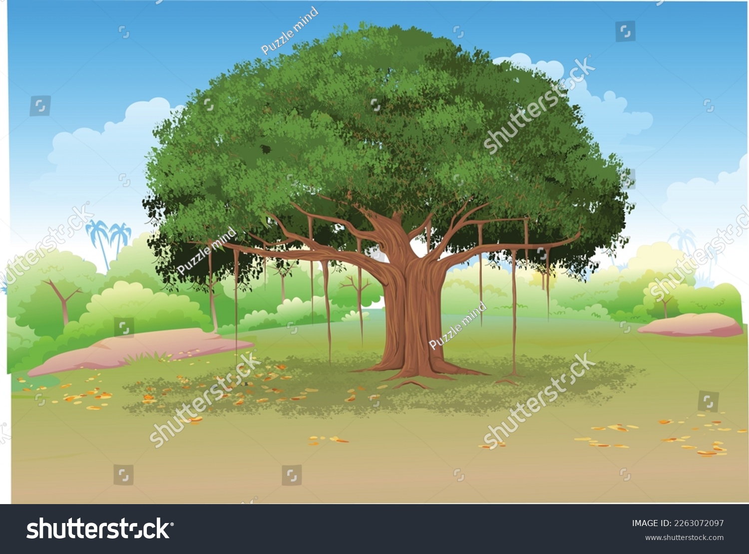 SVG of Banyan tree with multiple branches and leaf's(leaves)dence,havey,bulky svg