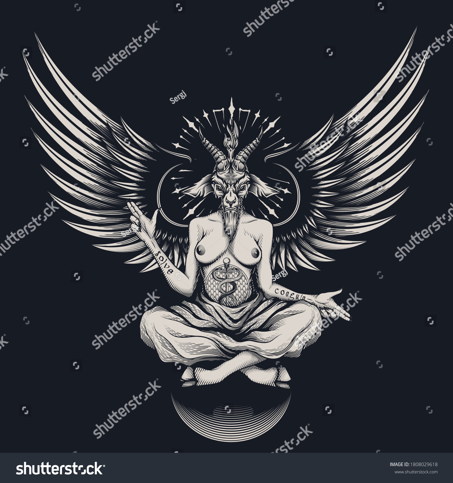 Baphomet Vector Illustration Engraving Technique Demon Stock Vector ...