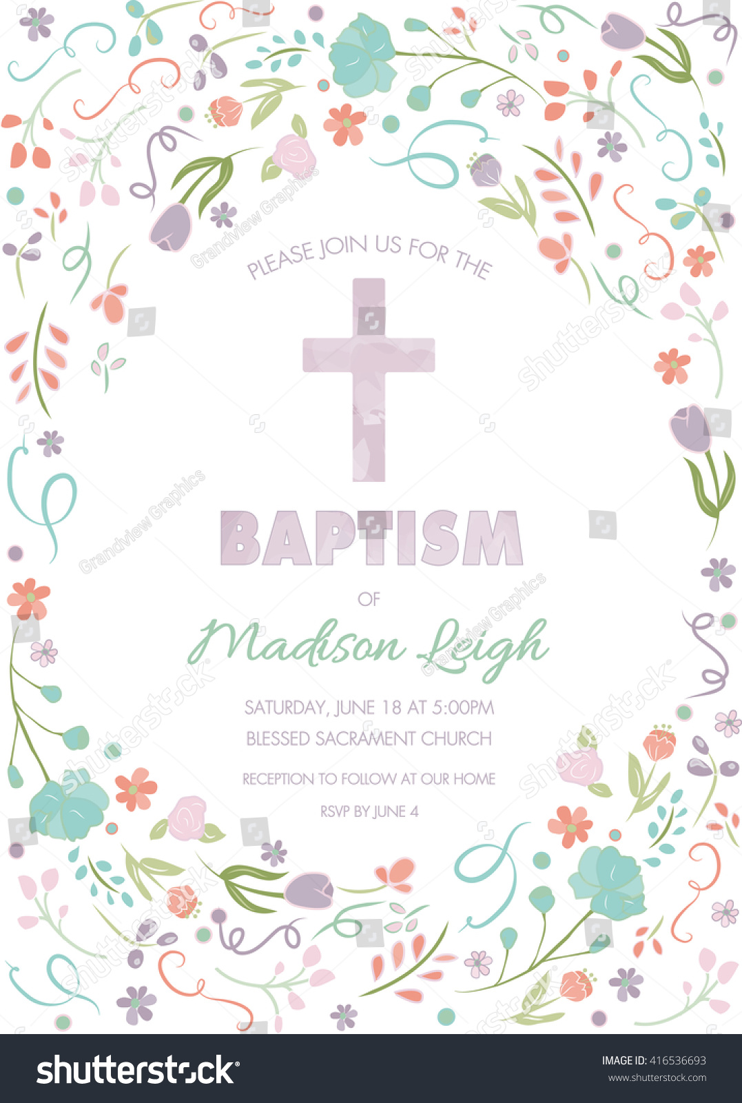 SVG of Baptism, Christening, First Communion Invite Template - Invitation with Floral Border Frame svg