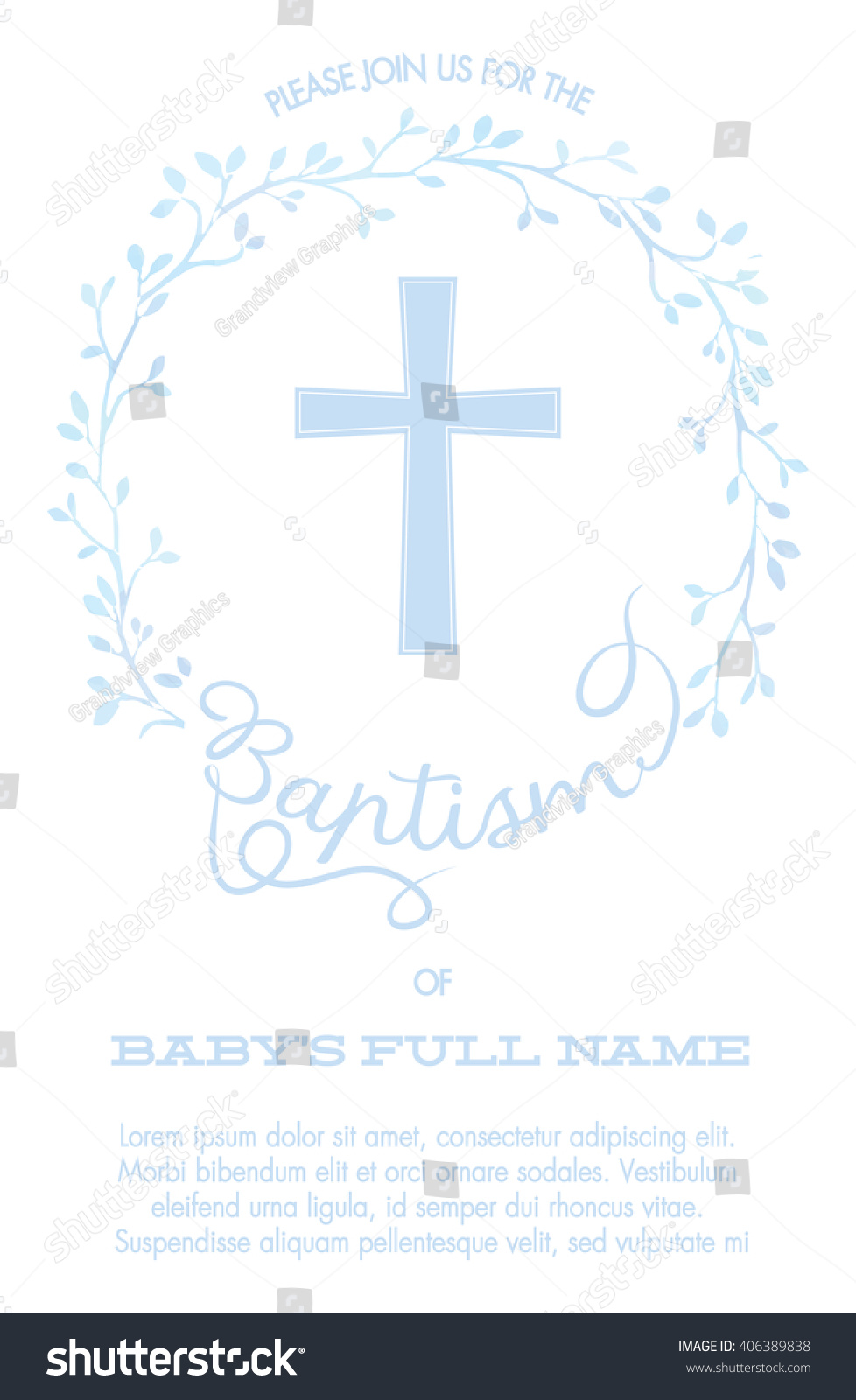 Baptism Christening Invitation Cross Watercolor Floral Stock Vector ...