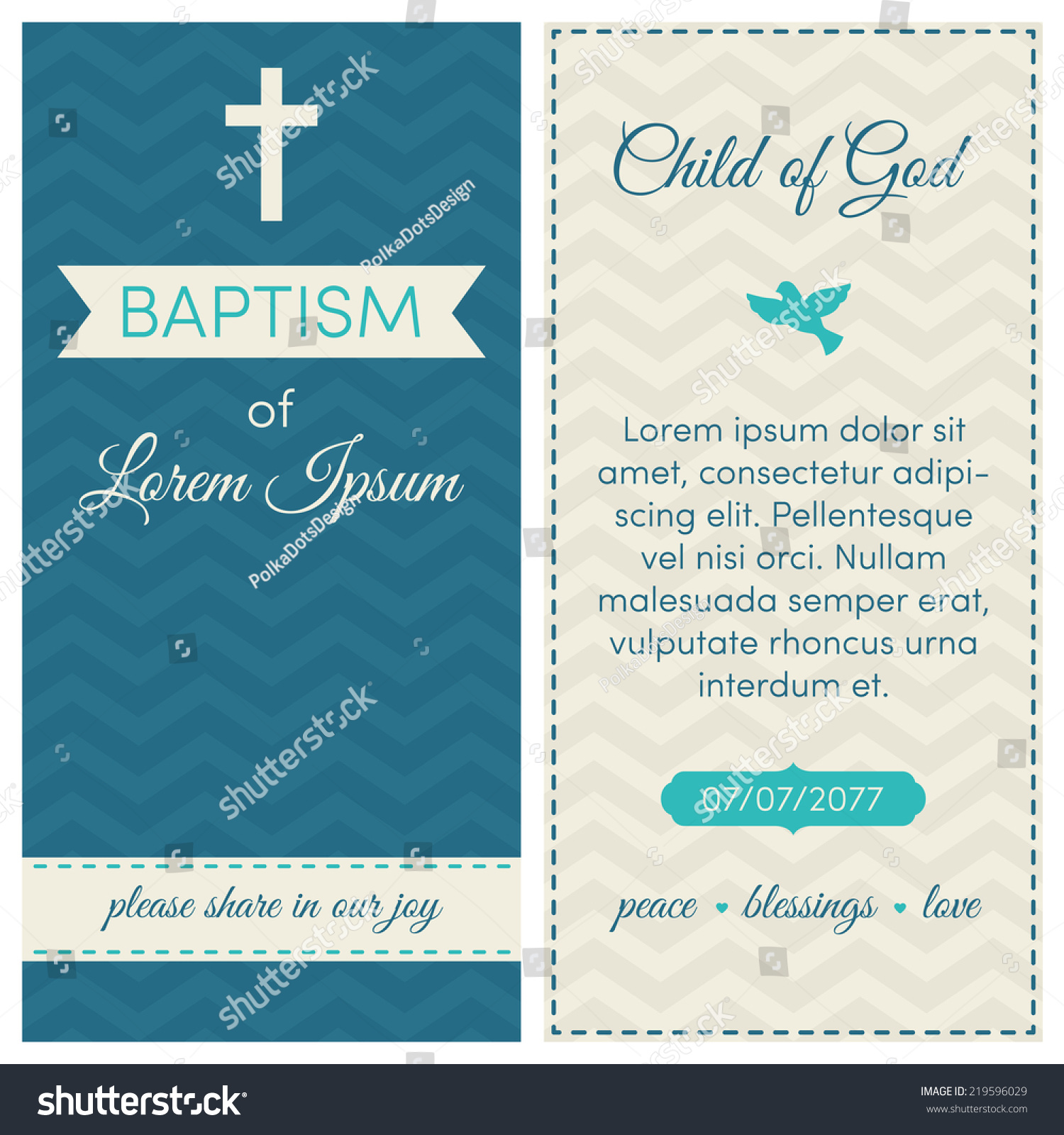 stock vector baptism invitation template blue azure and cream colors banner lettering symbols of dove and 219596029