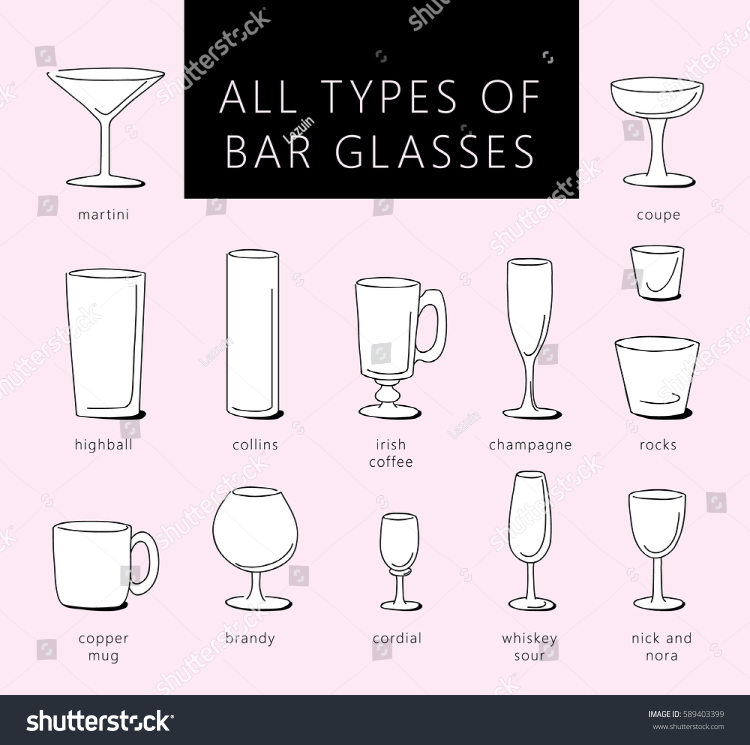 Bar Glasses Vector Icons Set Vector Stock Vector (Royalty Free) 589403399
