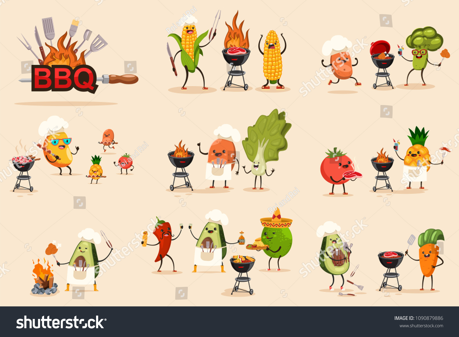 Barbecue Fruits Et Legumes Ensemble D Images Image Vectorielle De Stock Libre De Droits