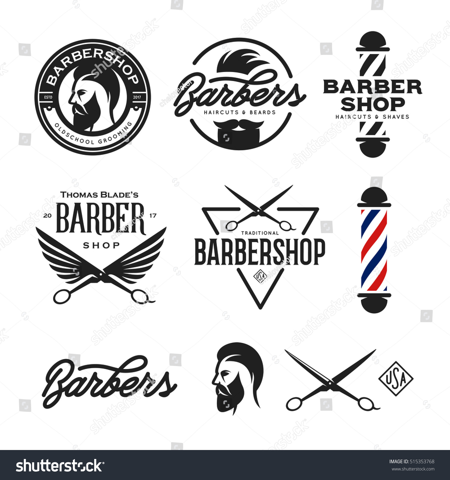 Barber Shop Badges Set Barbers Hand Stock Vector (Royalty Free ...