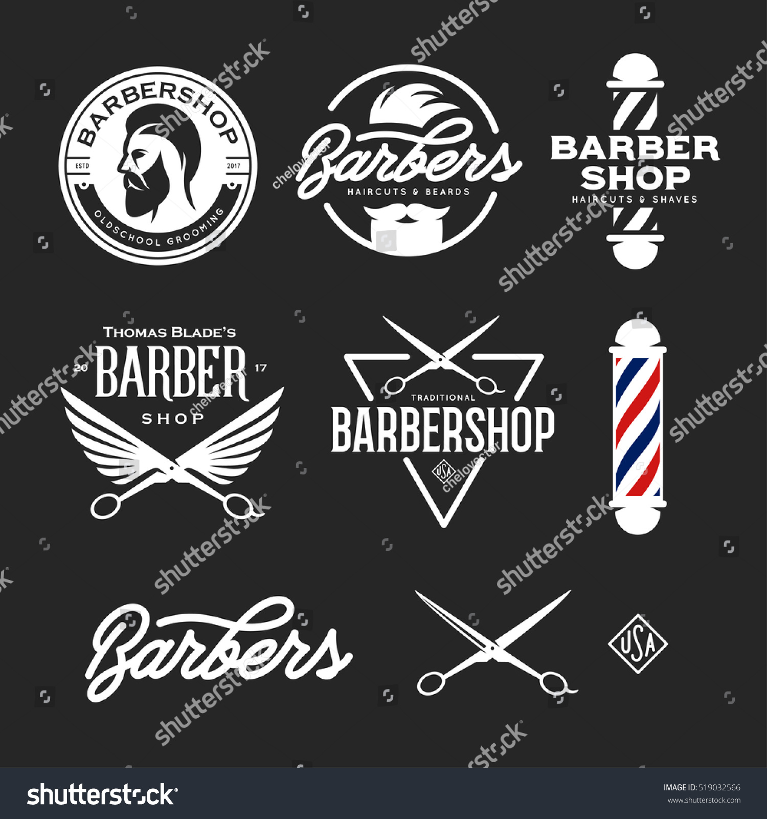 Barber Shop Badges Set Barbers Hand Stock Vector