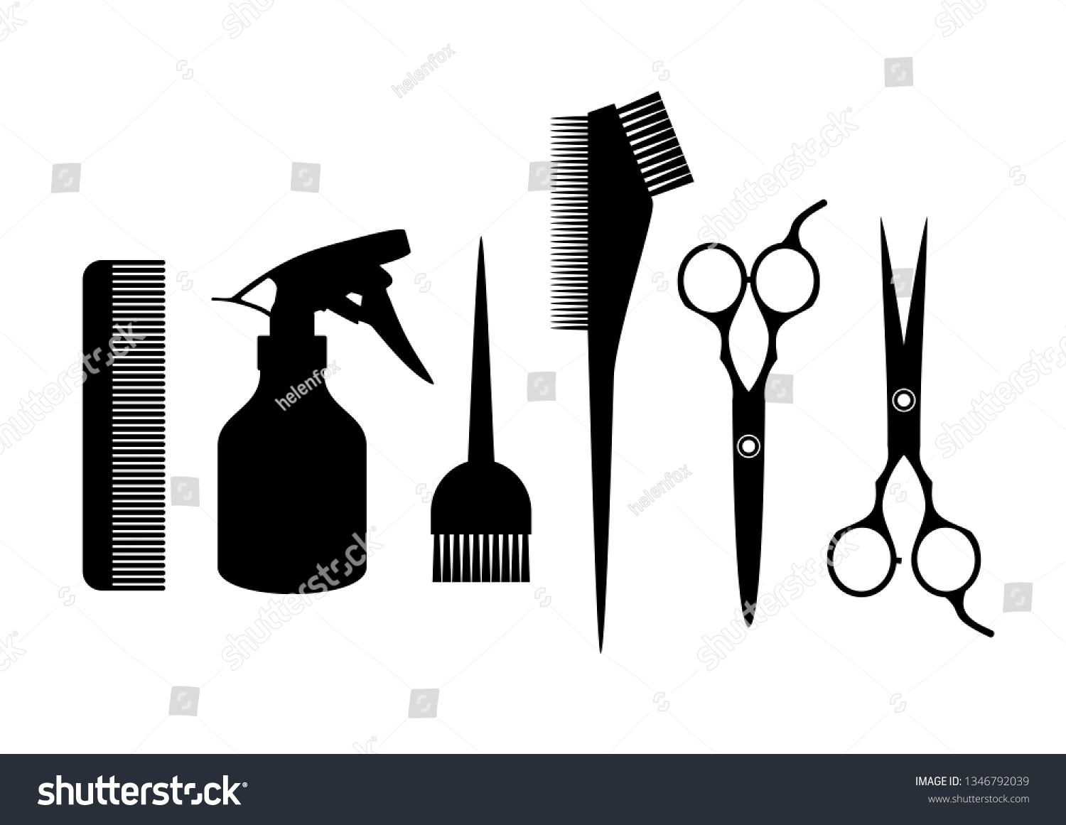 Barber Supplies Silhouette Hairdressing Tools Hair Stock Vector
