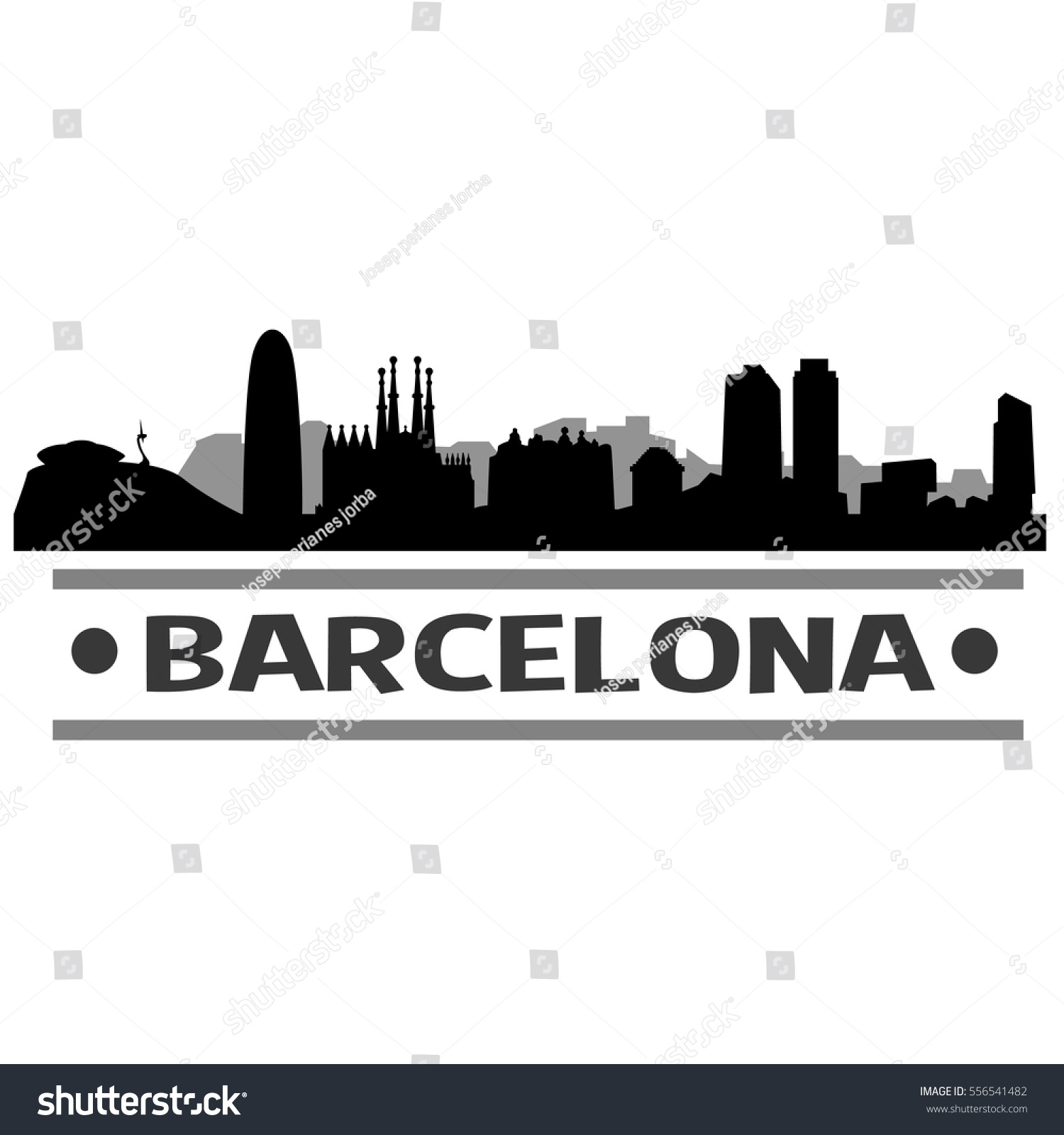 SVG of Barcelona Skyline Silhouette. Cityscape Vector Famous Buildings Clip Art Design. svg