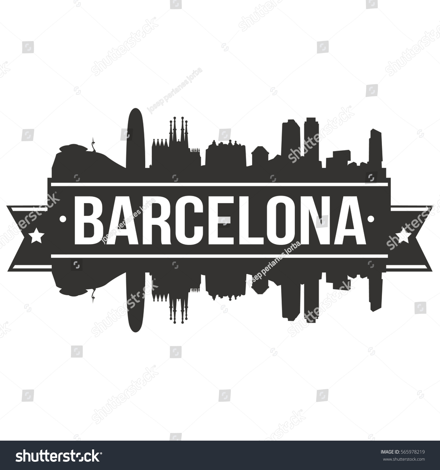 SVG of Barcelona Skyline Stamp Silhouette. Reflection Landscape City Design. Vector Cityscape Icon.   svg