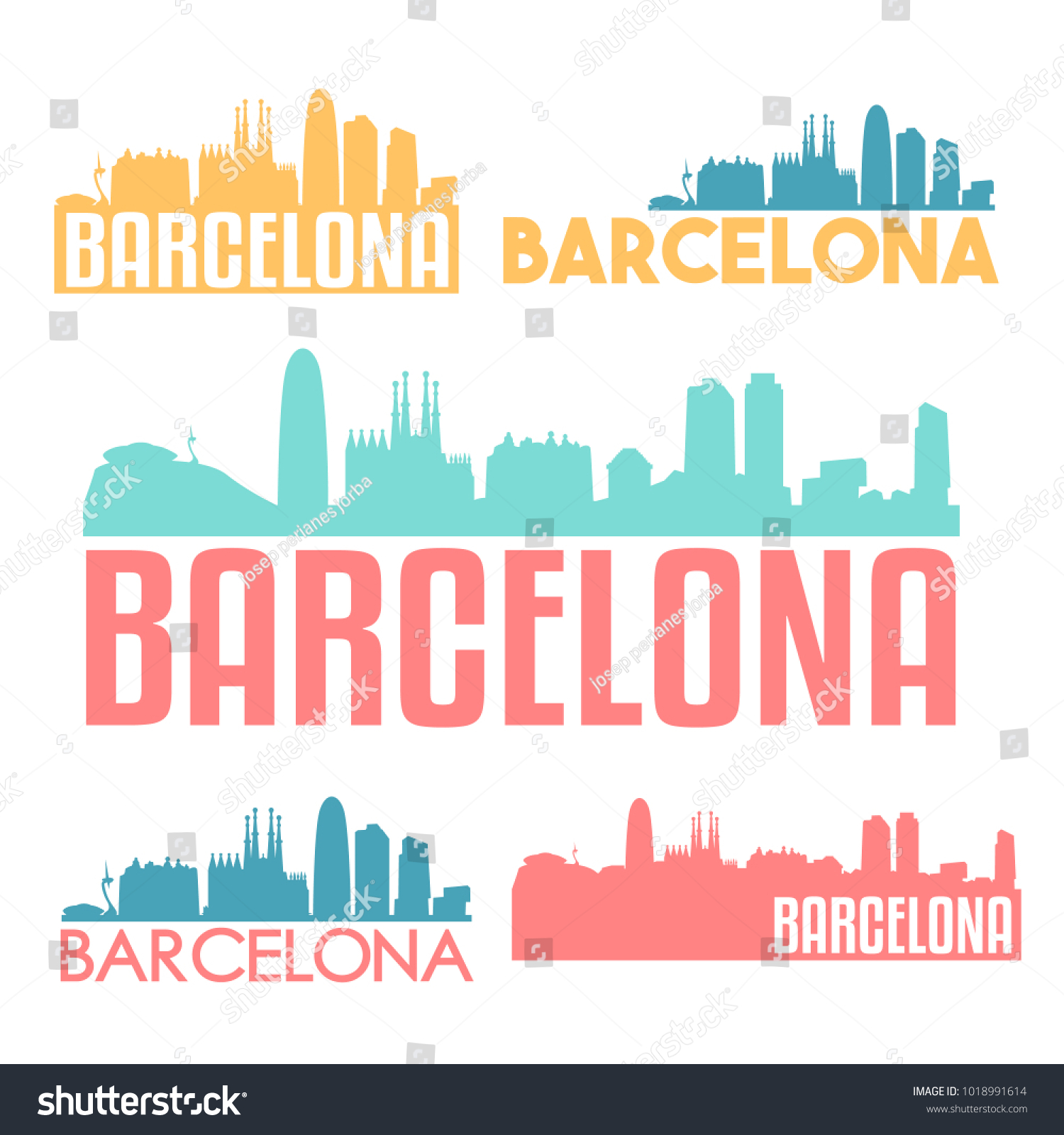 SVG of Barcelona Spain Flat Icon Skyline Vector Silhouette Design Set. svg