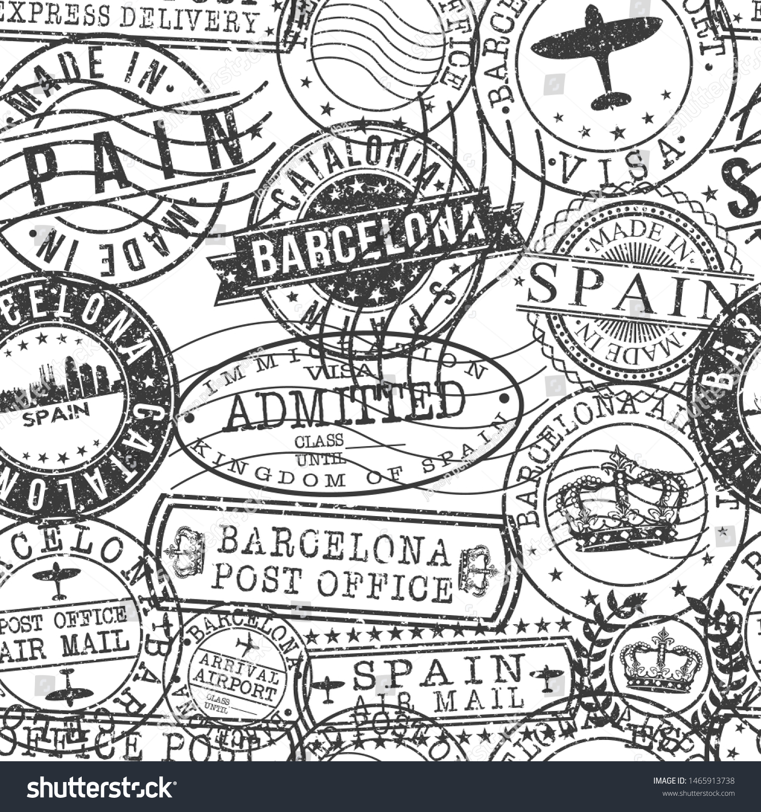 SVG of Barcelona Spain Stamps. City Stamp Vector Art. Postal Passport Travel. Design Set Pattern. svg