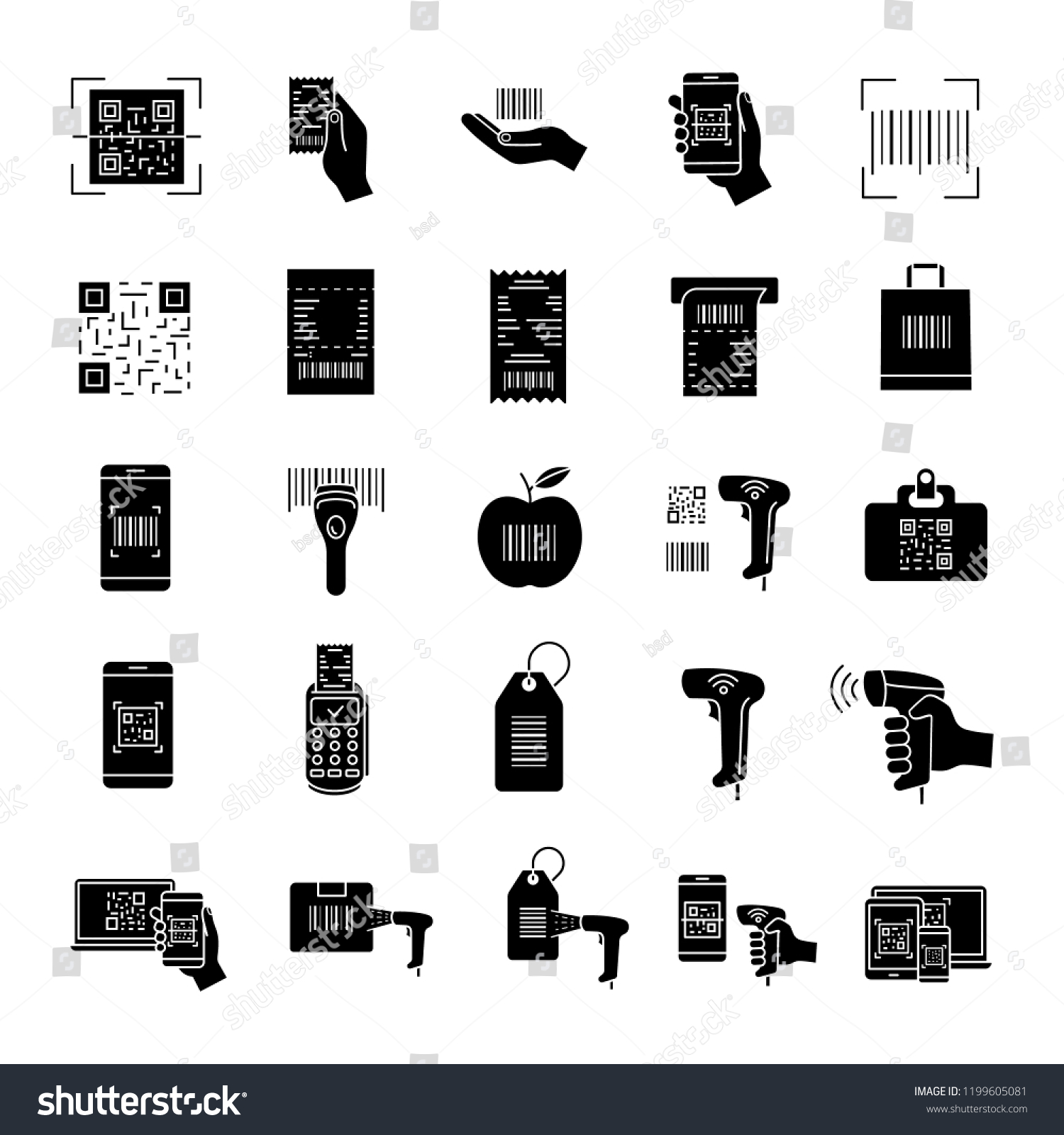 Barcodes Glyph Icons Set Linear Matrix Stock Vector Royalty Free 1199605081 4408