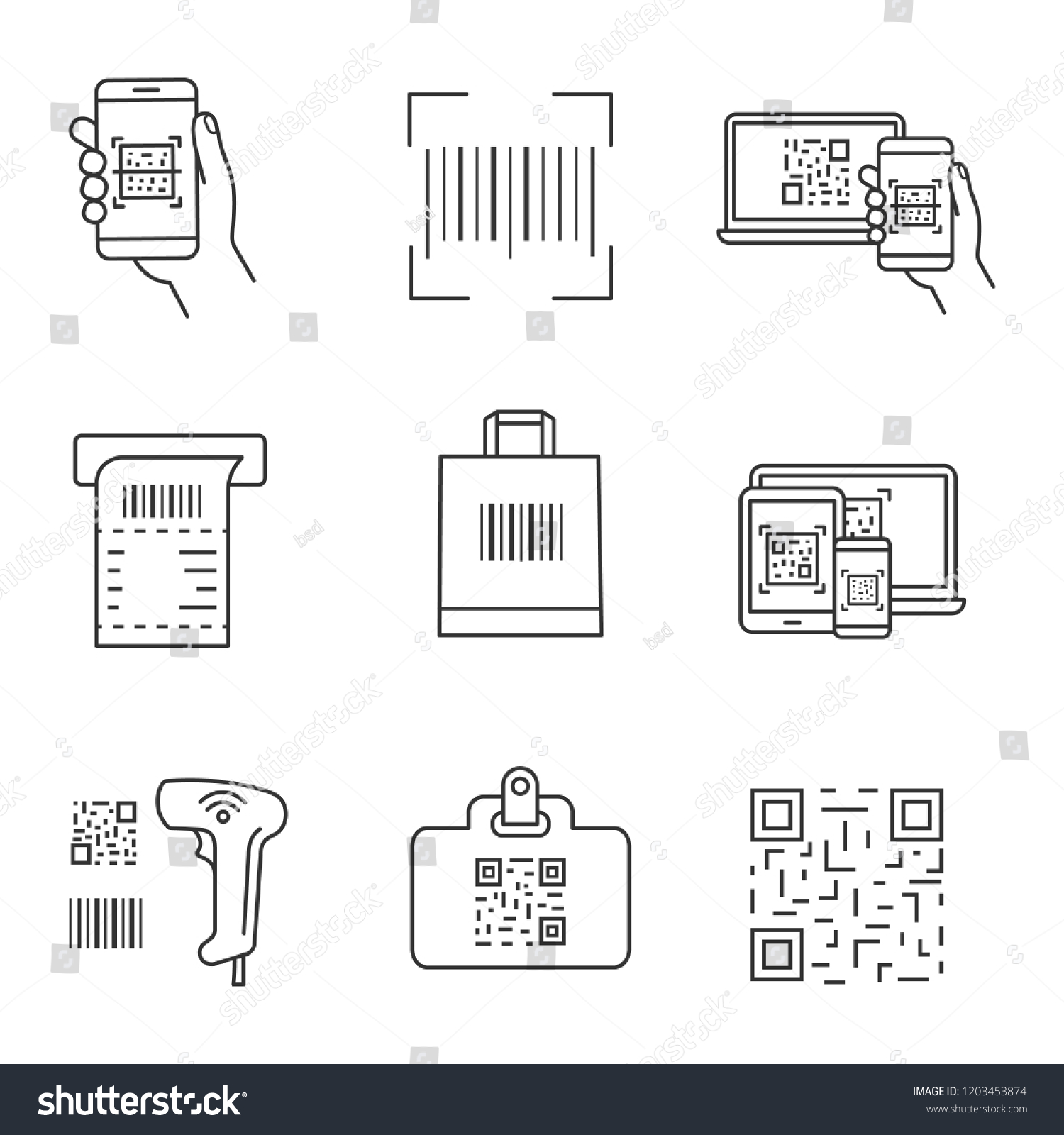 Barcodes Linear Icons Set Smartphone Barcode Stock Vector (Royalty Free ...