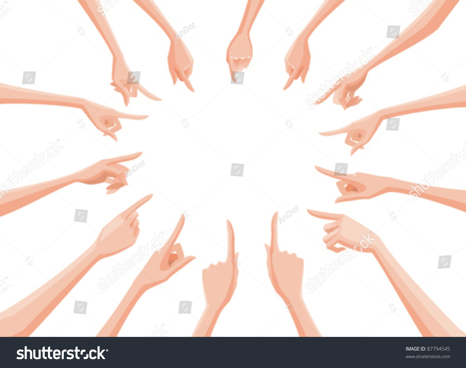 Bare Female Hands In Circle Pointing To Its Center Stock Vector ...