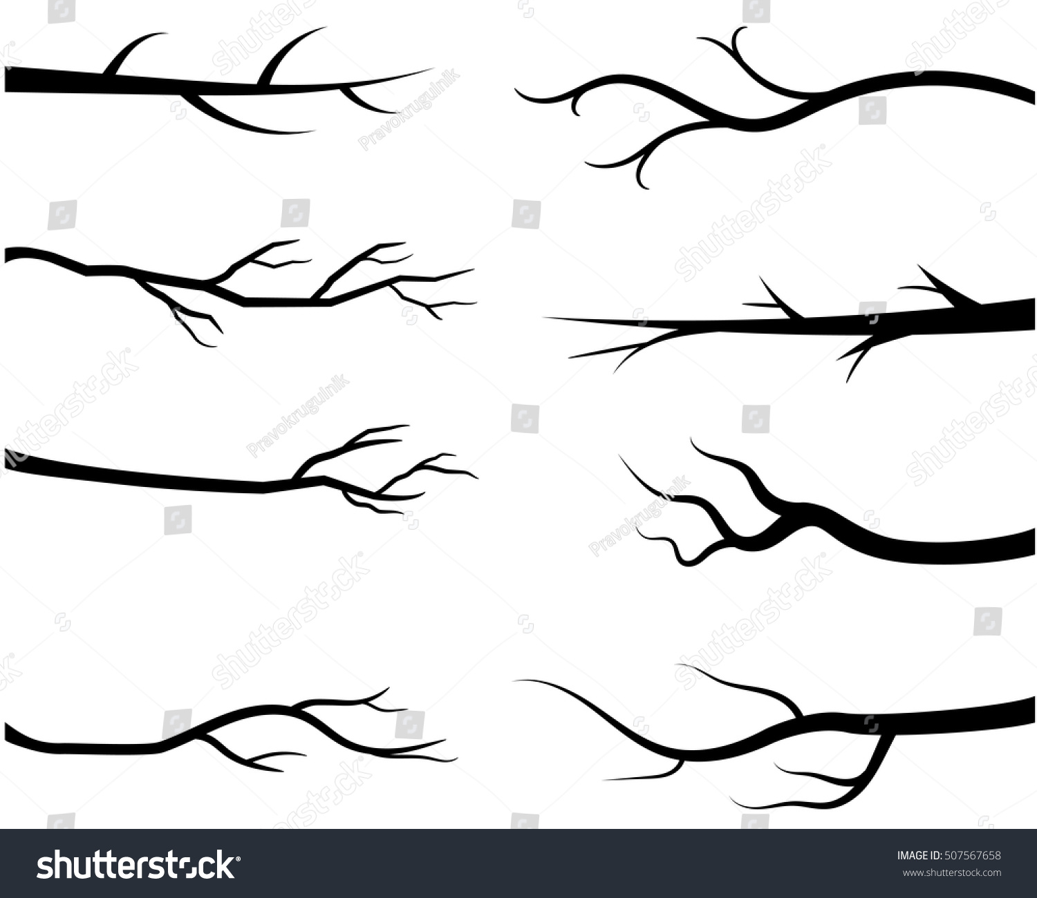 Bare Tree Branch Silhouettes Vector Black Stock Vector Royalty Free