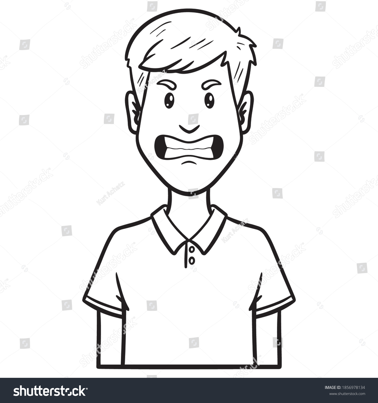 Baring Teeth Man Monochrome Comic Outline Stock Vector (Royalty Free ...