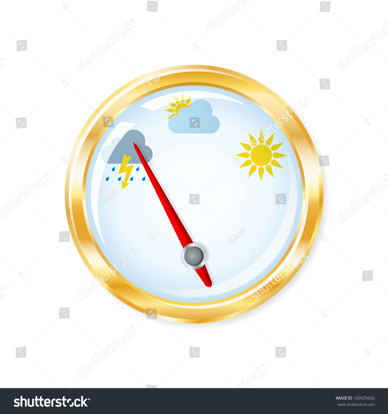 weather gauge with sun, rain, and lightning clip art preview
