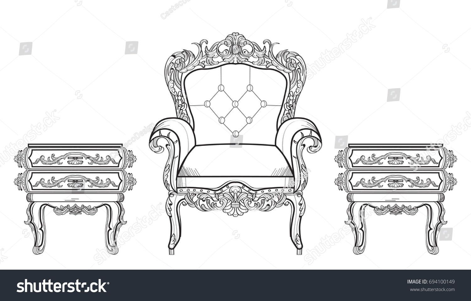 Baroque Furniture Rich Set Collection Ornamented Stock Vector (Royalty ...