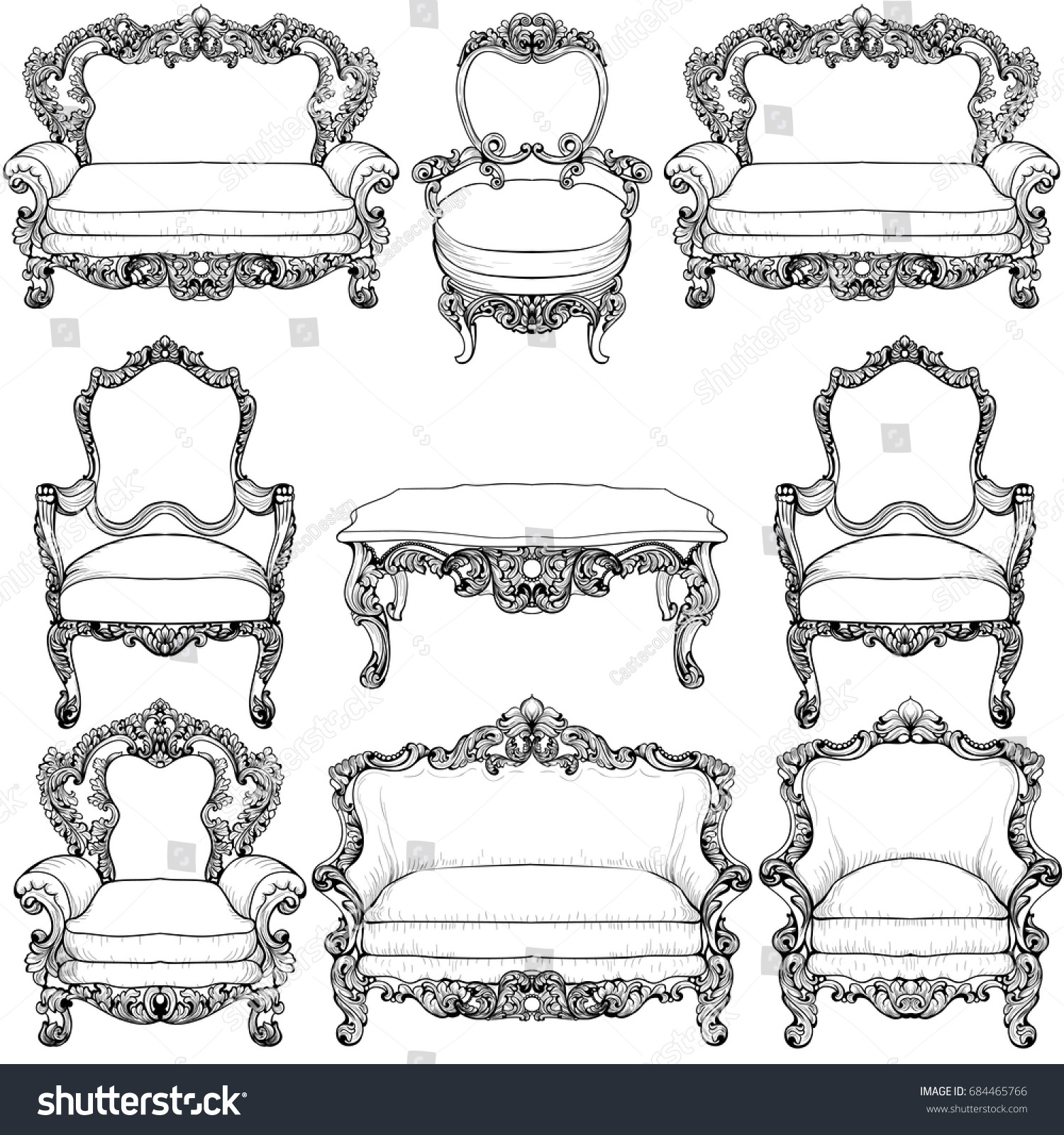 Baroque Furniture Set Luxurious Ornaments Vector Stock Vector (Royalty ...