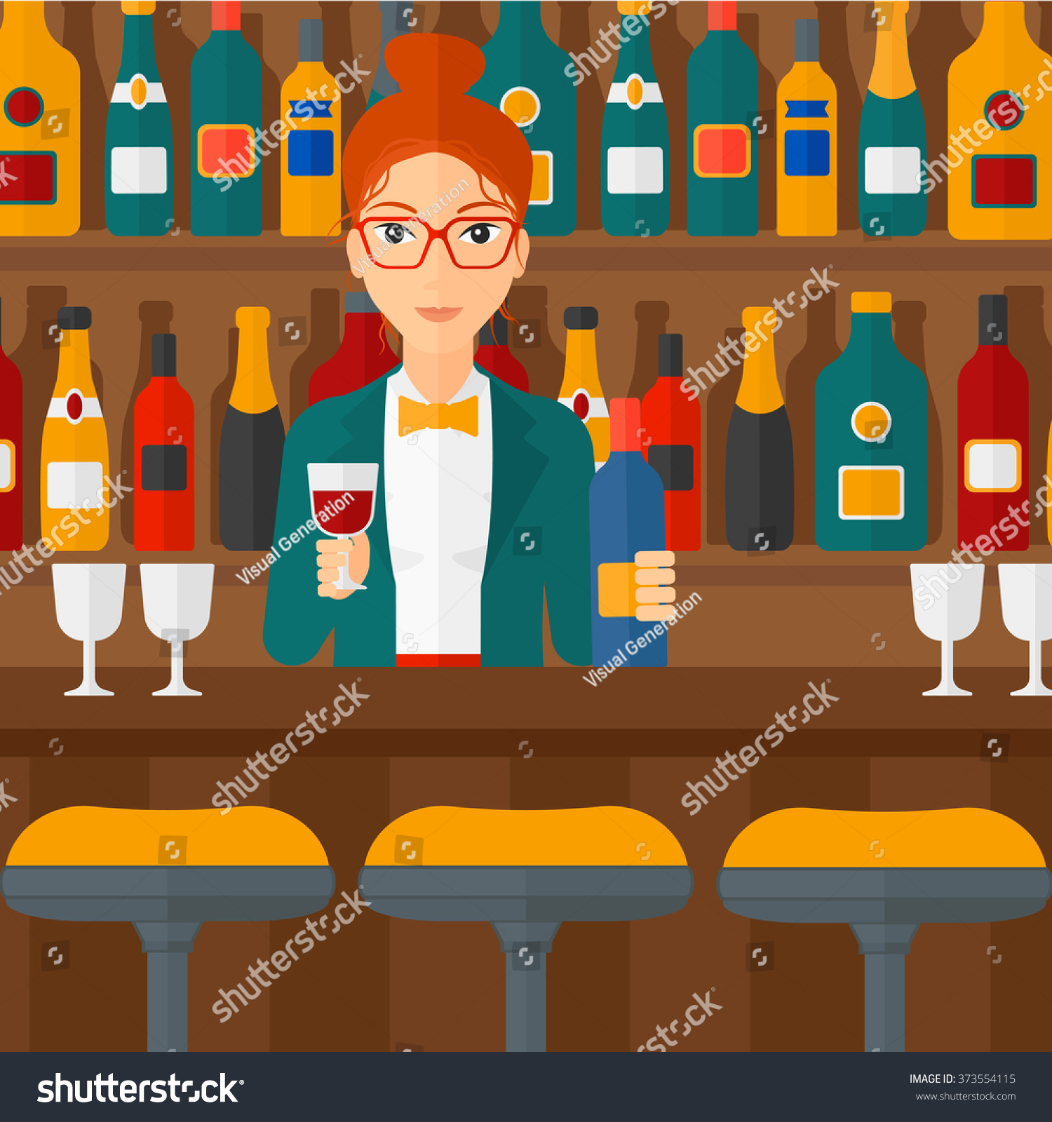 Bartender Standing Bar Counter Stock Vector (Royalty Free) 373554115 ...