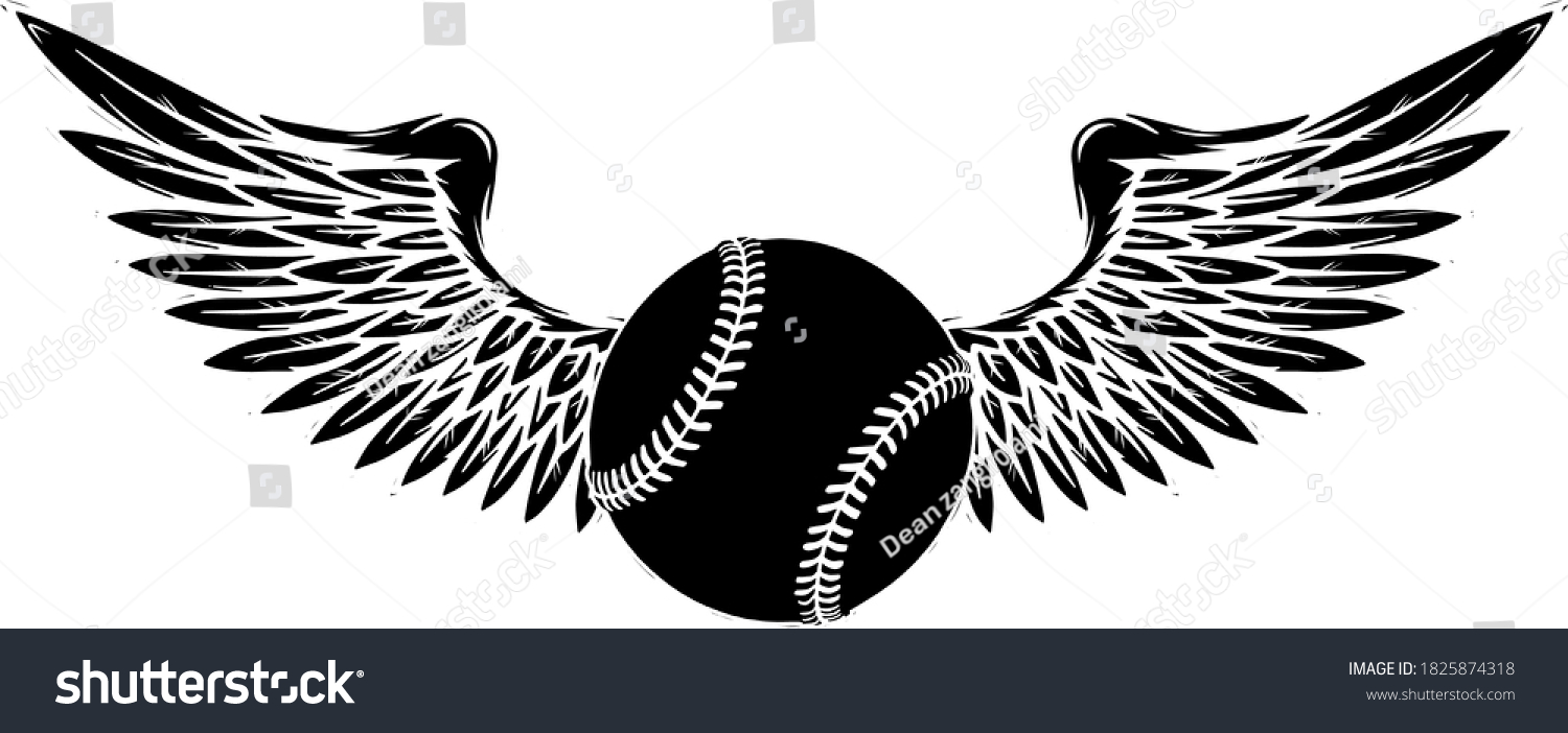 SVG of Baseball Ball Flying With Angel Wings black silhouette vector svg