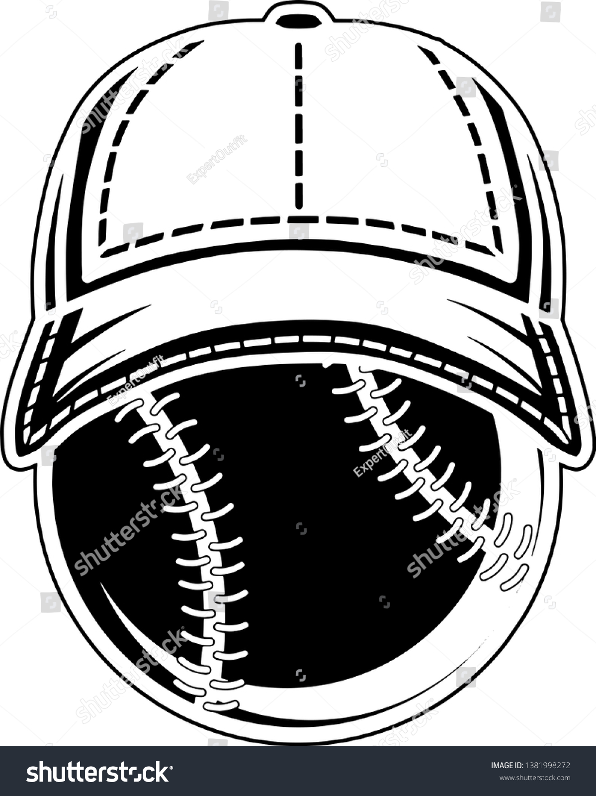 SVG of Baseball Ball With Stitching Wearing Sports Cap With Stitches svg
