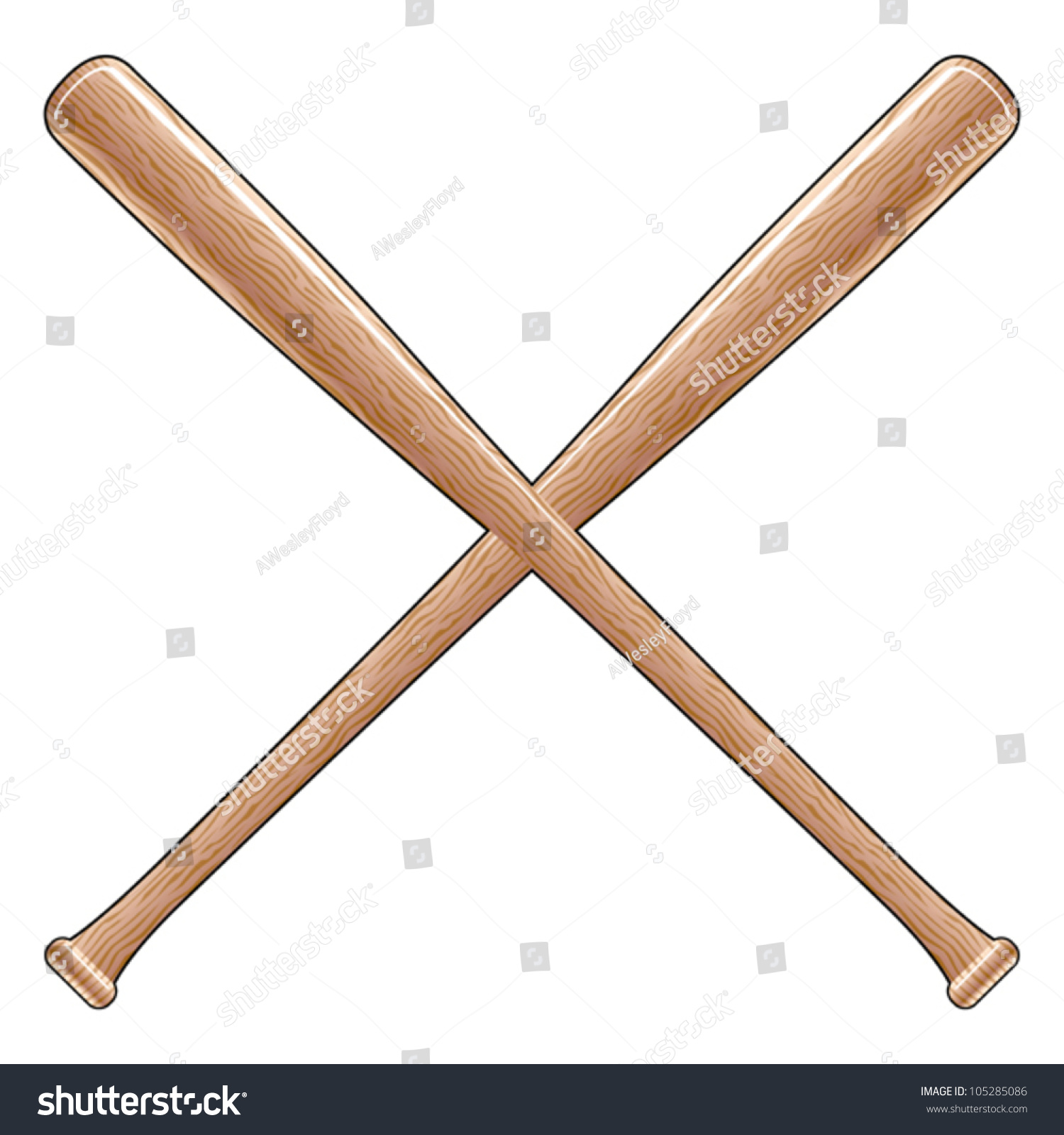 Baseball Bats Illustration Two Crossed Wooden Stock Vector 105285086 