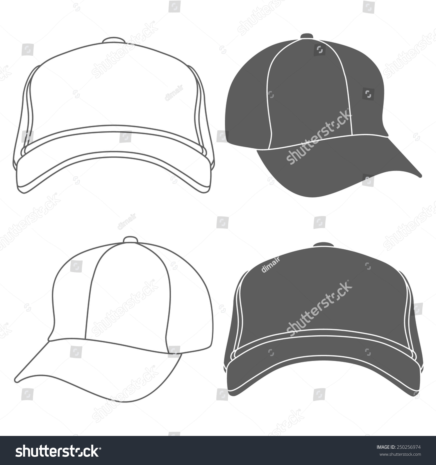 Baseball Cap Outline Silhouette Template Isolated Stock Vector ...