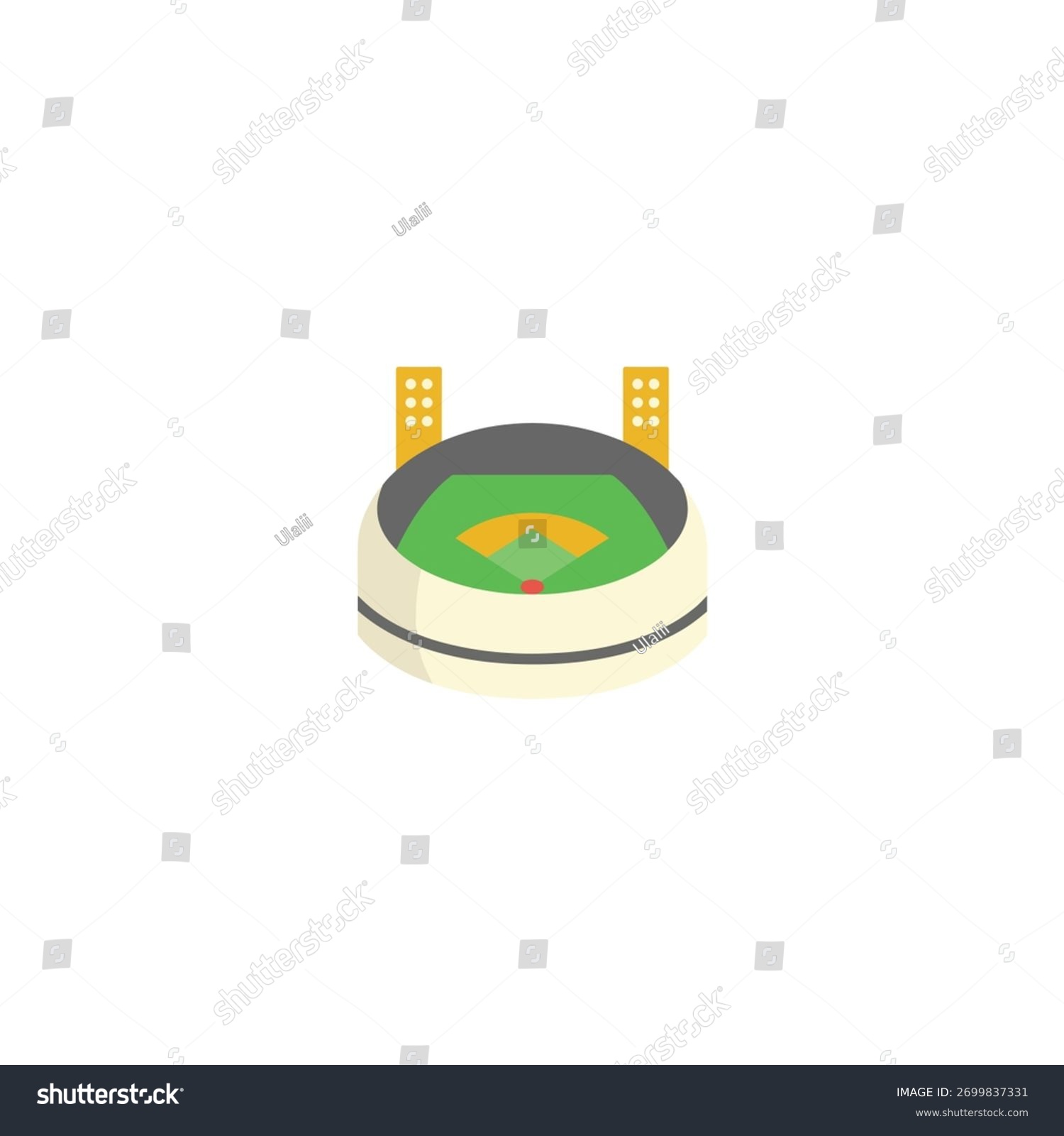 baseball stadium flat design, green field, yellow lights clip art preview