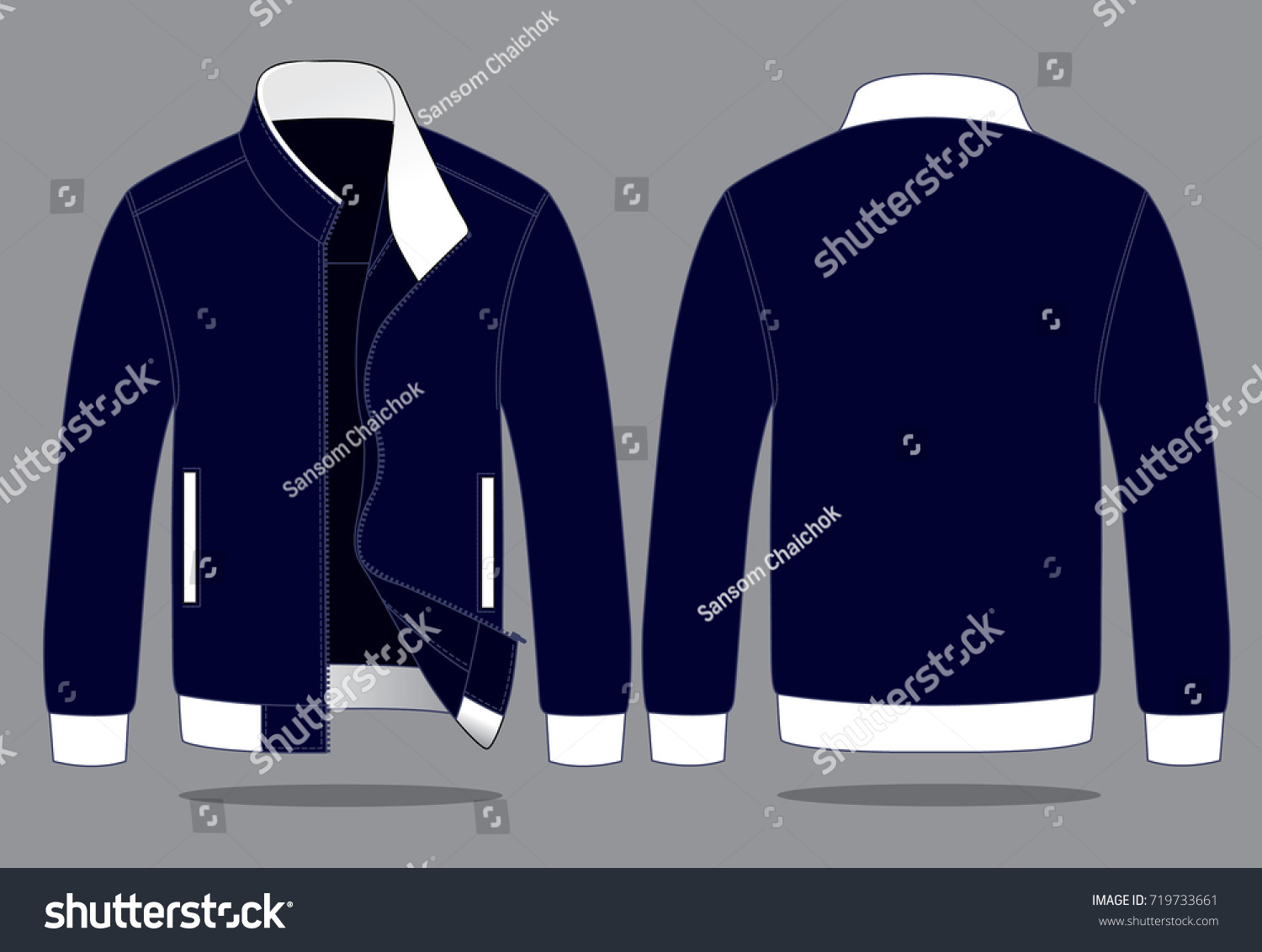 Baseball Jacket Design Navywhite Vectorfront Back vector de stock