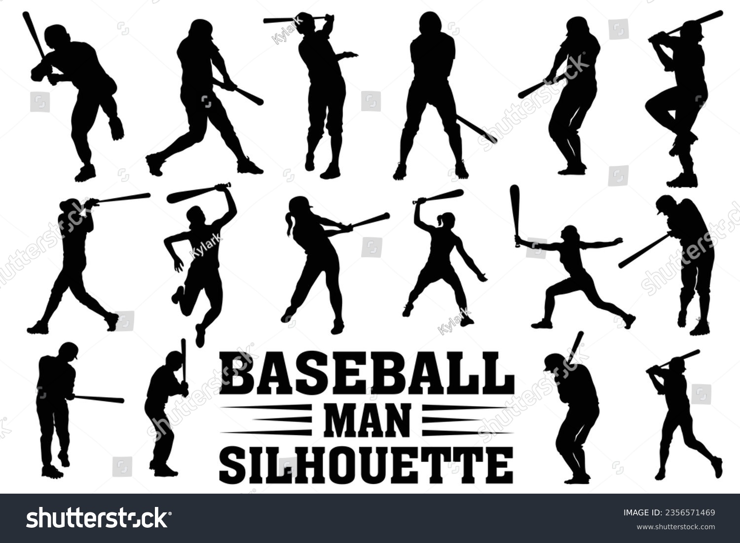 SVG of Baseball Man Silhouette Bundle, Drawing, Art, Vector, Baseball Man SVG, Baseball Design Bundle Illustration svg