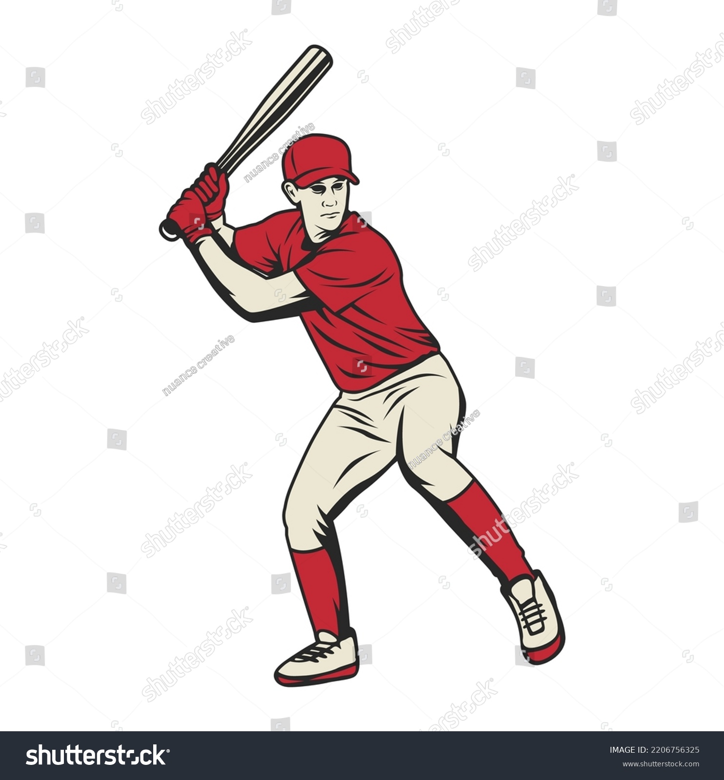 baseball player in red uniform swinging bat clip art preview
