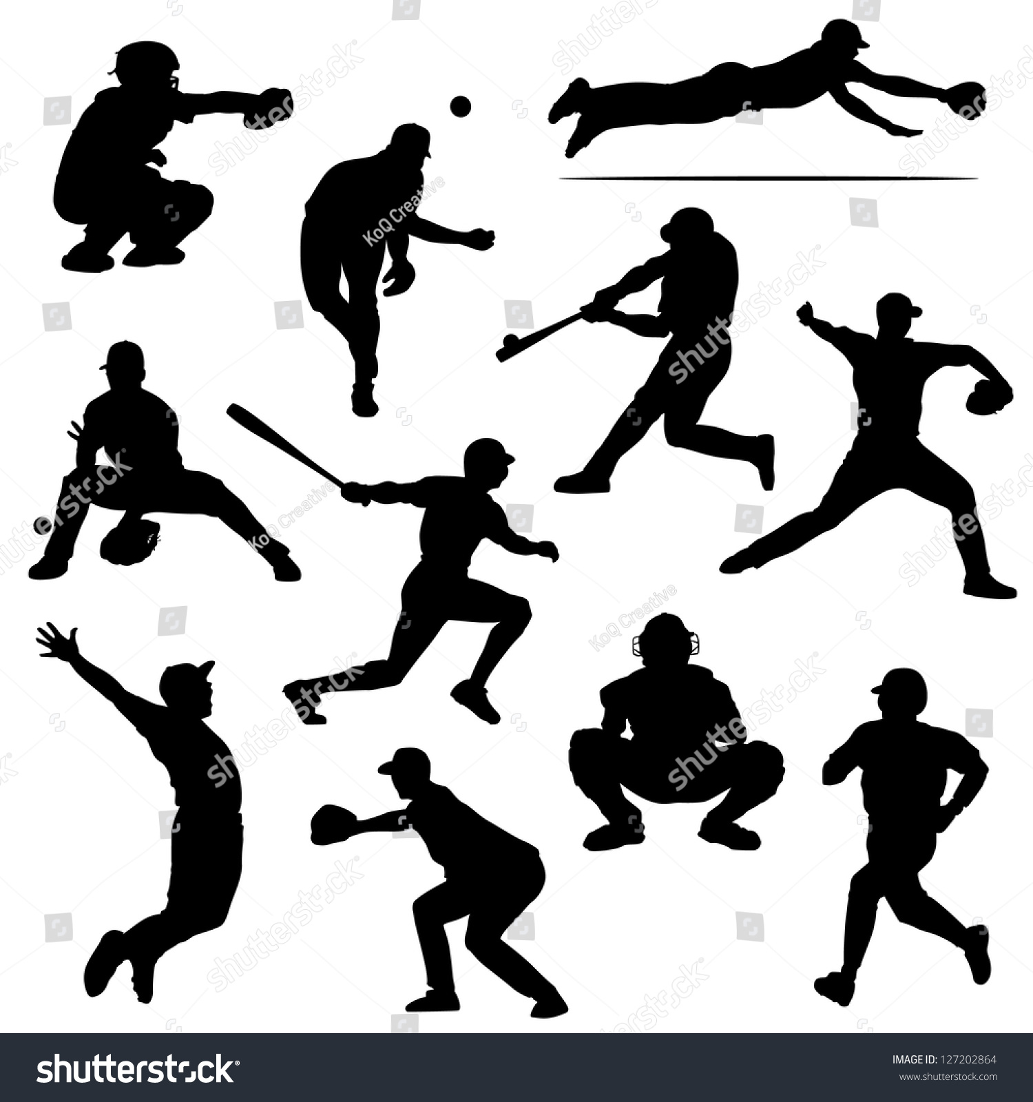 Baseball Players Vector Silhouettes Stock Vector 127202864 - Shutterstock