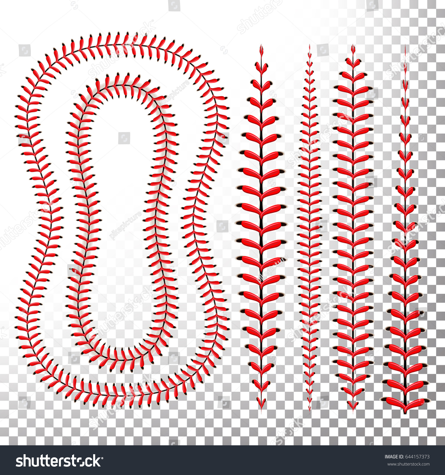 野球のステッチのベクター画像セット 透明な背景に野球のステッチ赤いレース ソフトボールのクリップアート 野球用の縫い目のボール 赤い糸のイラストの縫い目 のベクター画像素材 ロイヤリティフリー