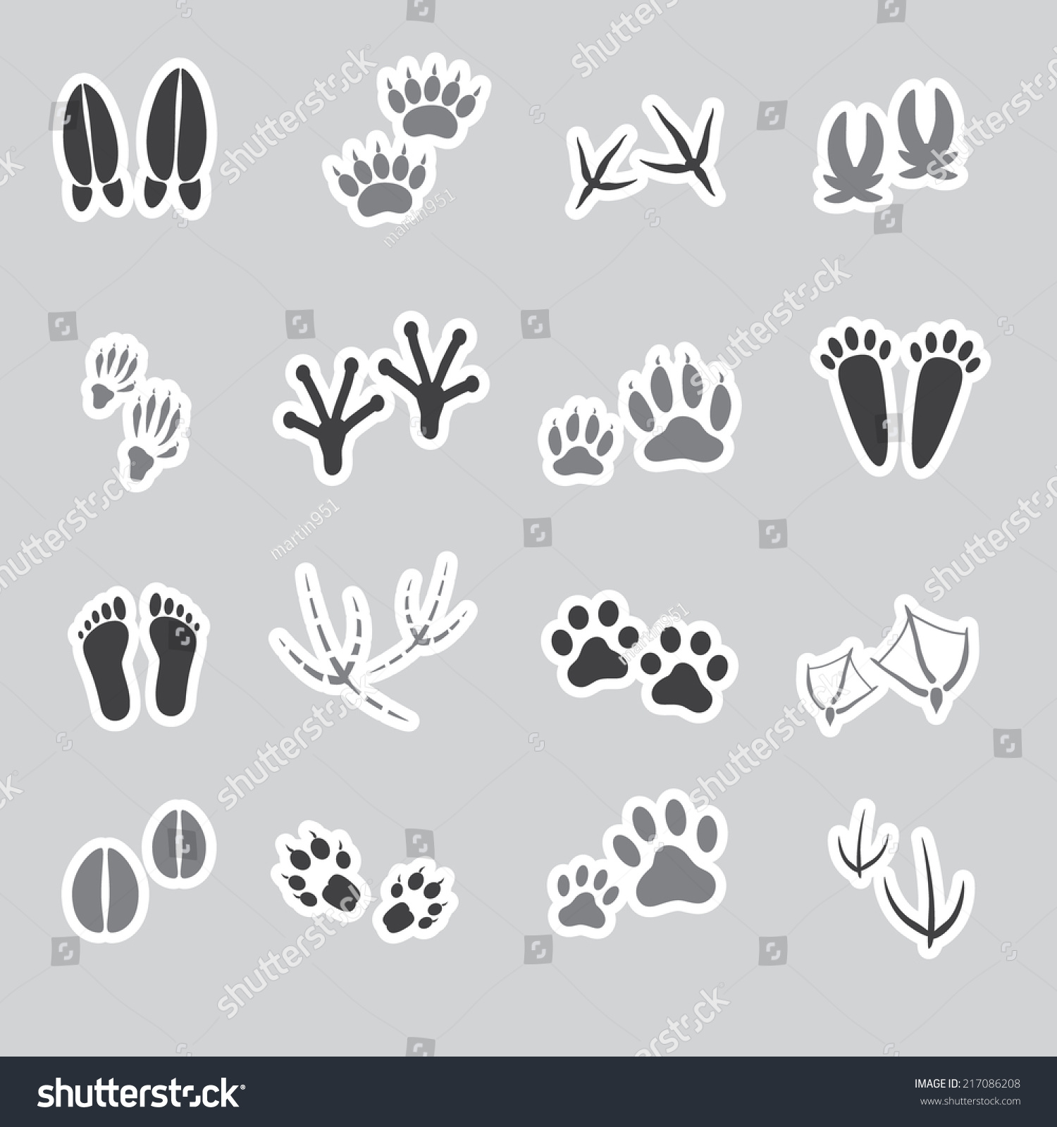 Basic Animal Footprints Stickers, Set Eps10 Stock Vector Illustration ...