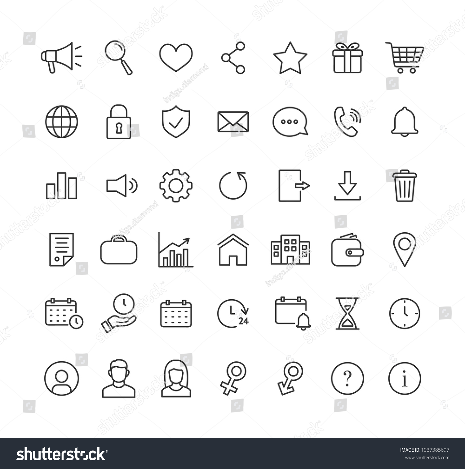 Basic Line Icon Set Editable Stroke Stock Vector (Royalty Free) 1937385697